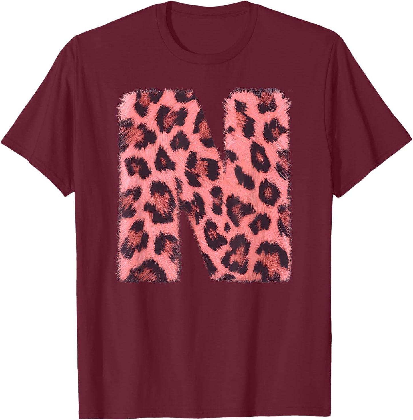 Letter N Cheetah Leopard Print Pink Initial Zebra Matching T-Shirt - T-Shirt | Maroon