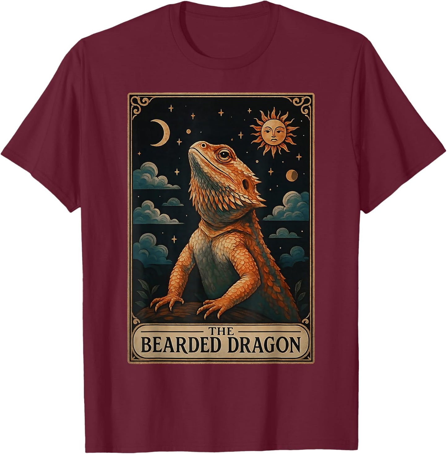 The Bearded Dragon Lizard Tarot Card Witchy Moon T-Shirt - T-Shirt | Maroon