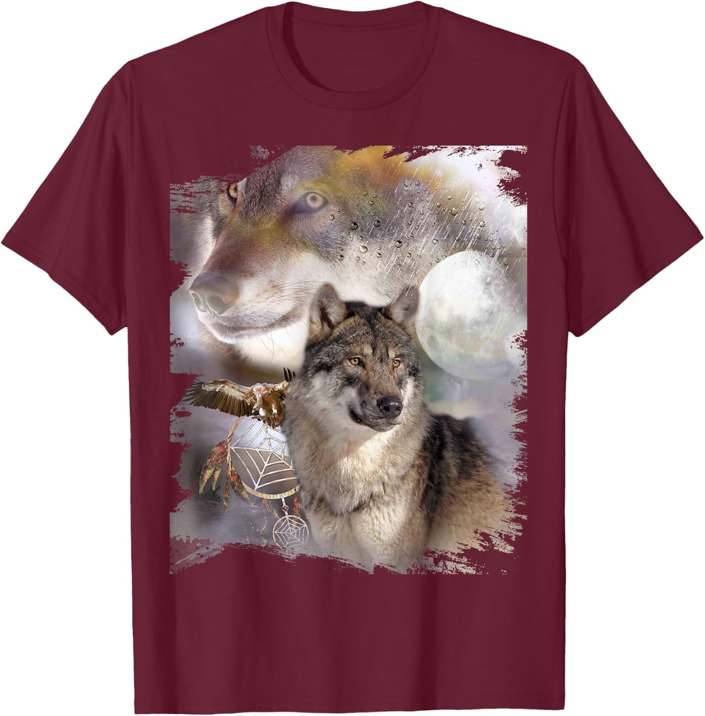 Wolf Dreamcatcher & Eagle, Moon Wolves T-Shirt - T-Shirt | Maroon