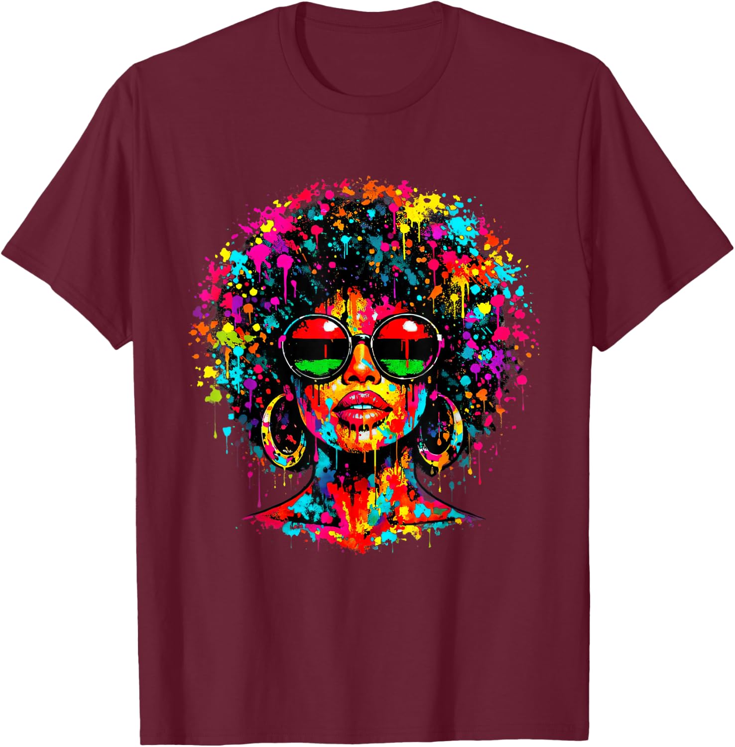 Juneteenth Black Queen Afro African Melanin Dripping T-Shirt - T-Shirt | Maroon