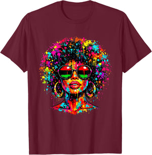 Juneteenth Black Queen Afro African Melanin Dripping T-Shirt - T-Shirt | Maroon