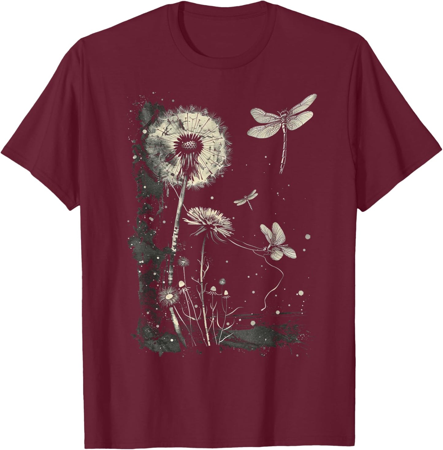 Dandelion Puff Ball with Dragonfly T-Shirt - T-Shirt | Maroon