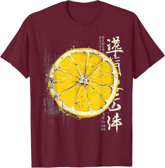 Zitrone Textzeichnung Kunst Obst Grafik Motiv Zitrone T-Shirt - T-Shirt | Maroon