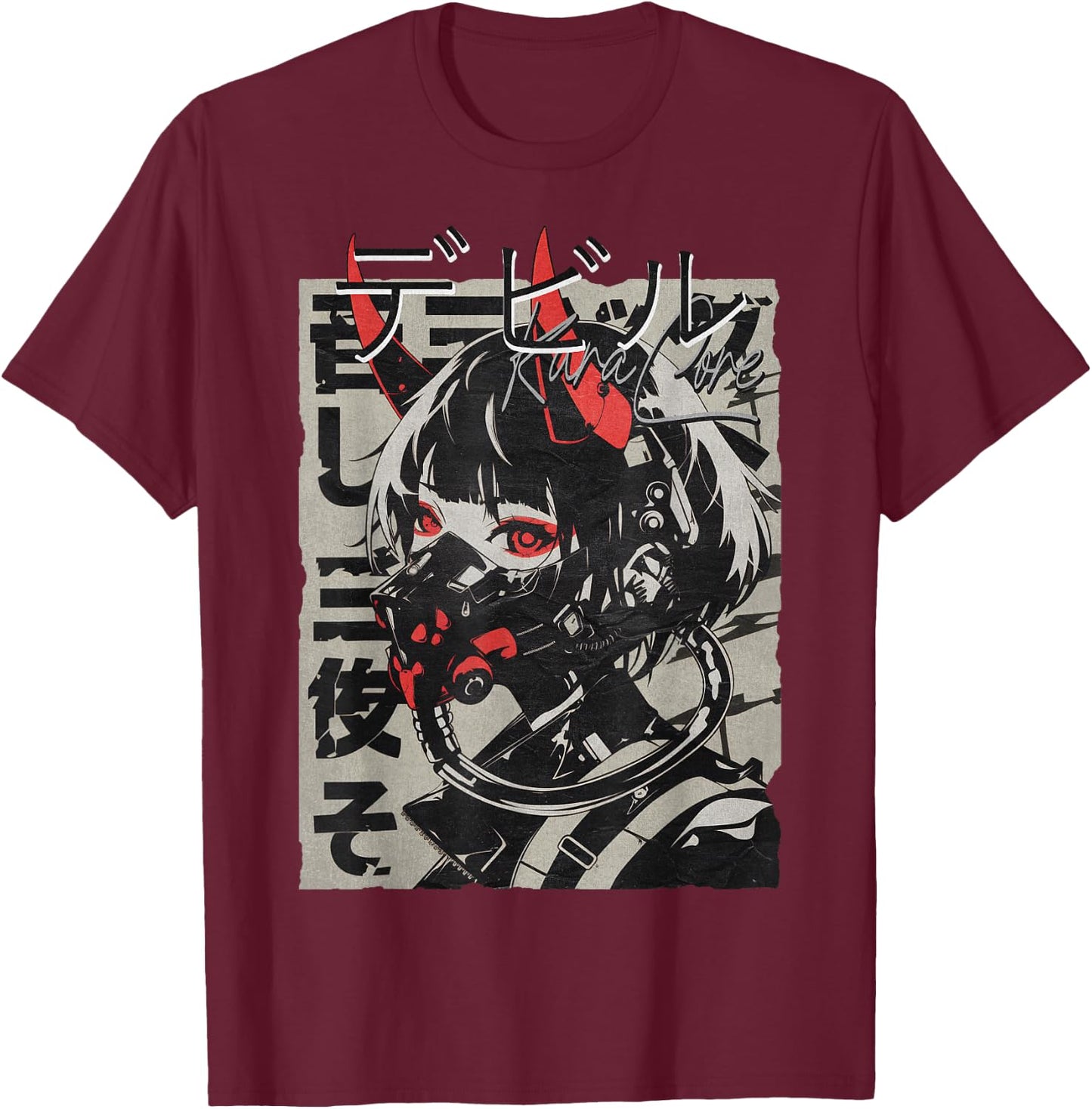 Anime Manga Streetwear Cyberpunk Aesthetic Techwear Harajuku , Black, S T-Shirt - T-Shirt | Maroon