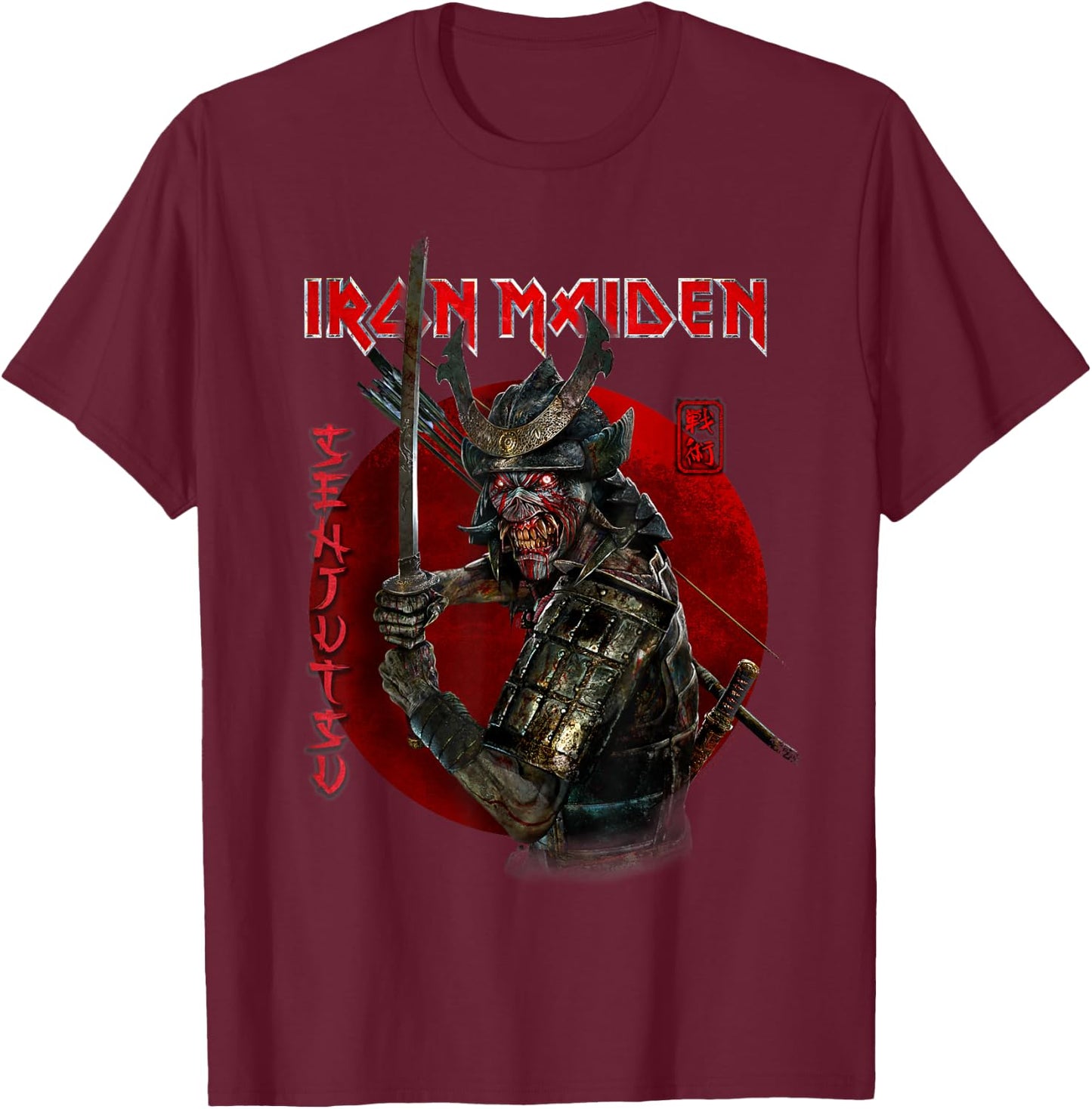 Iron Maiden Circle Red Senjutsu Eddie T-Shirt - T-Shirt | Maroon
