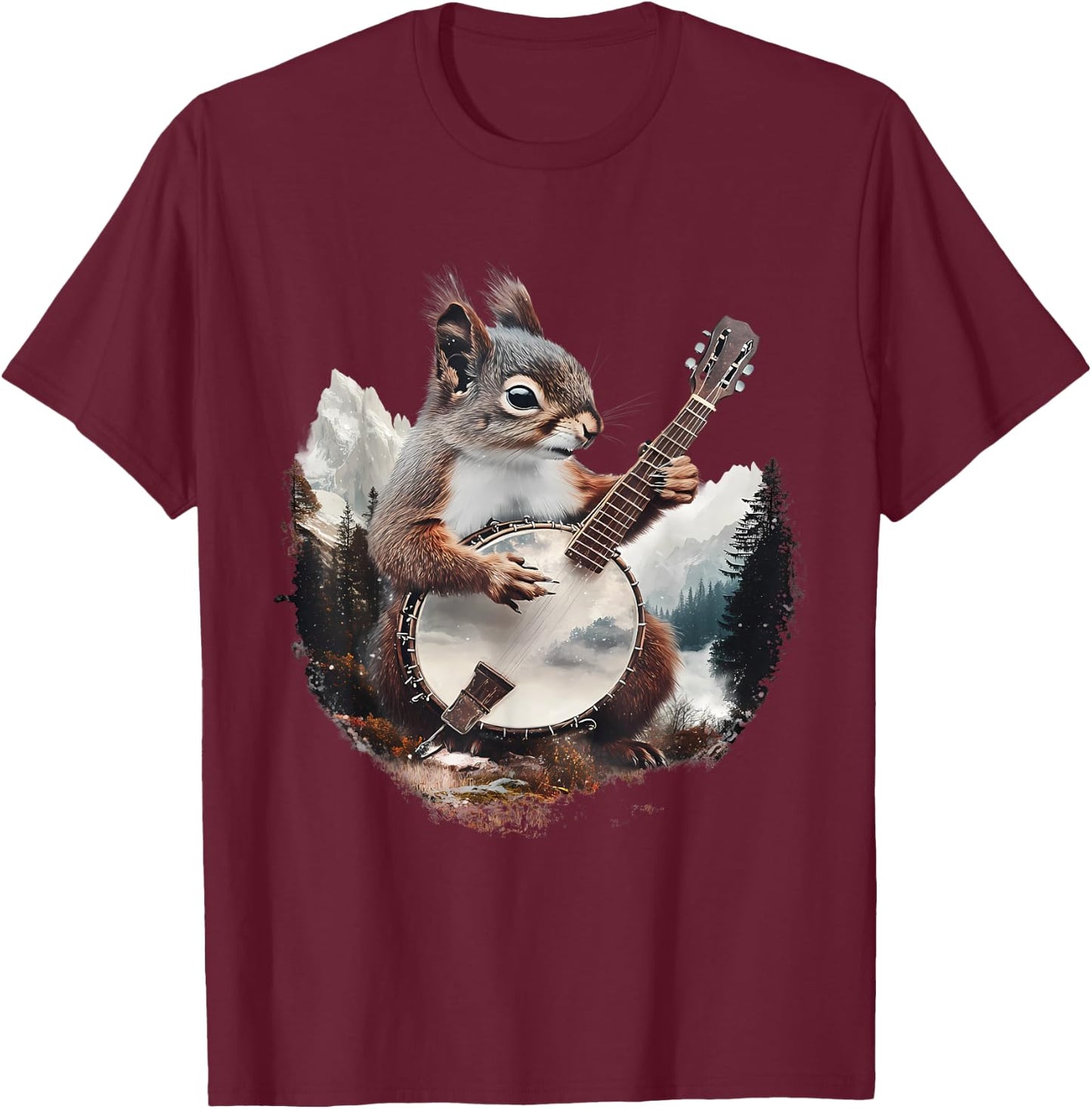 Banjo Squirrel Bluegrass Banjo Player Squirrel Playing Banjo T-Shirt - T-Shirt | Maroon