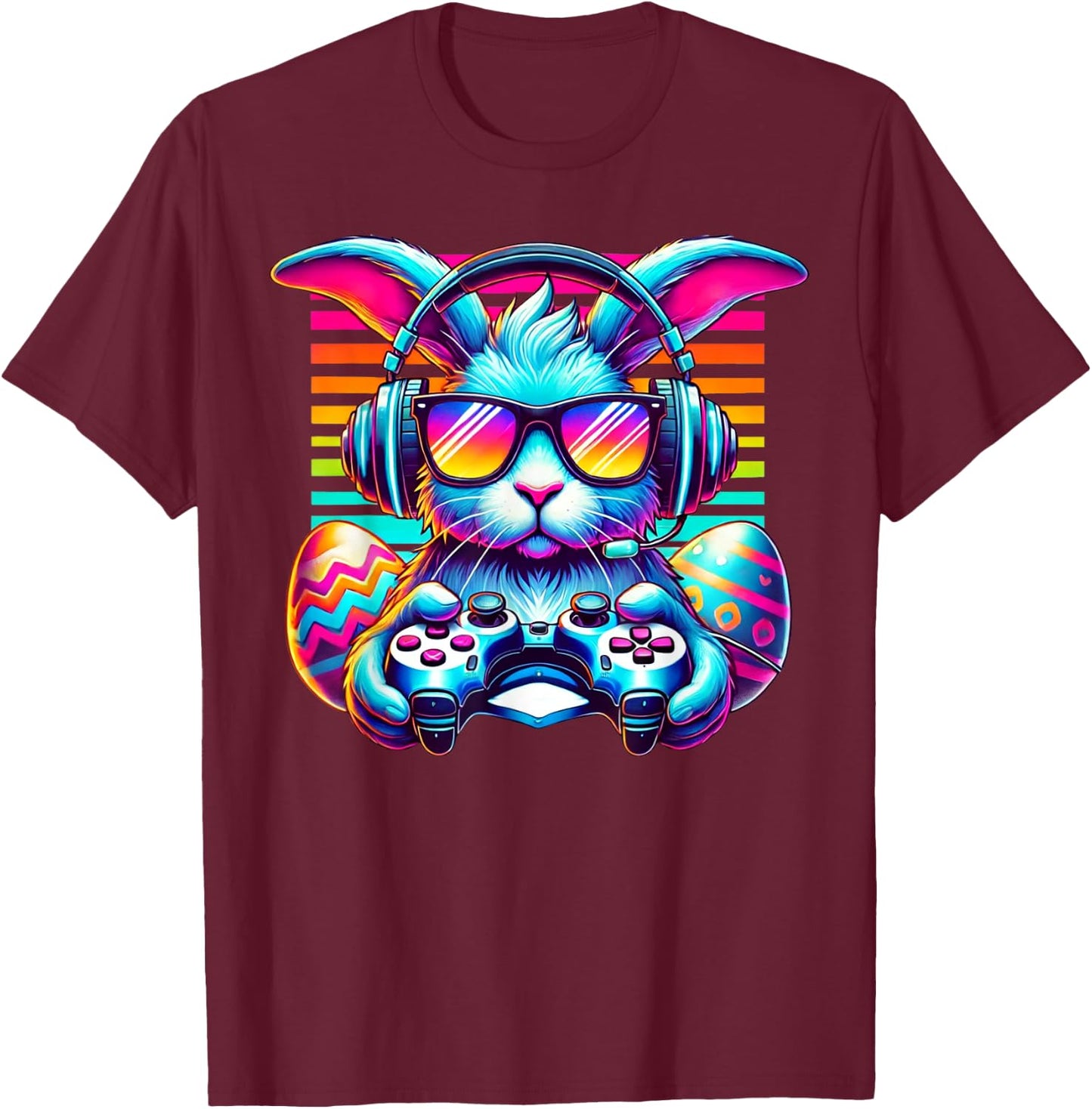 Happy Easter Bunny Egg Gamer Funny Video Game Kids Gaming T-Shirt - T-Shirt | Maroon