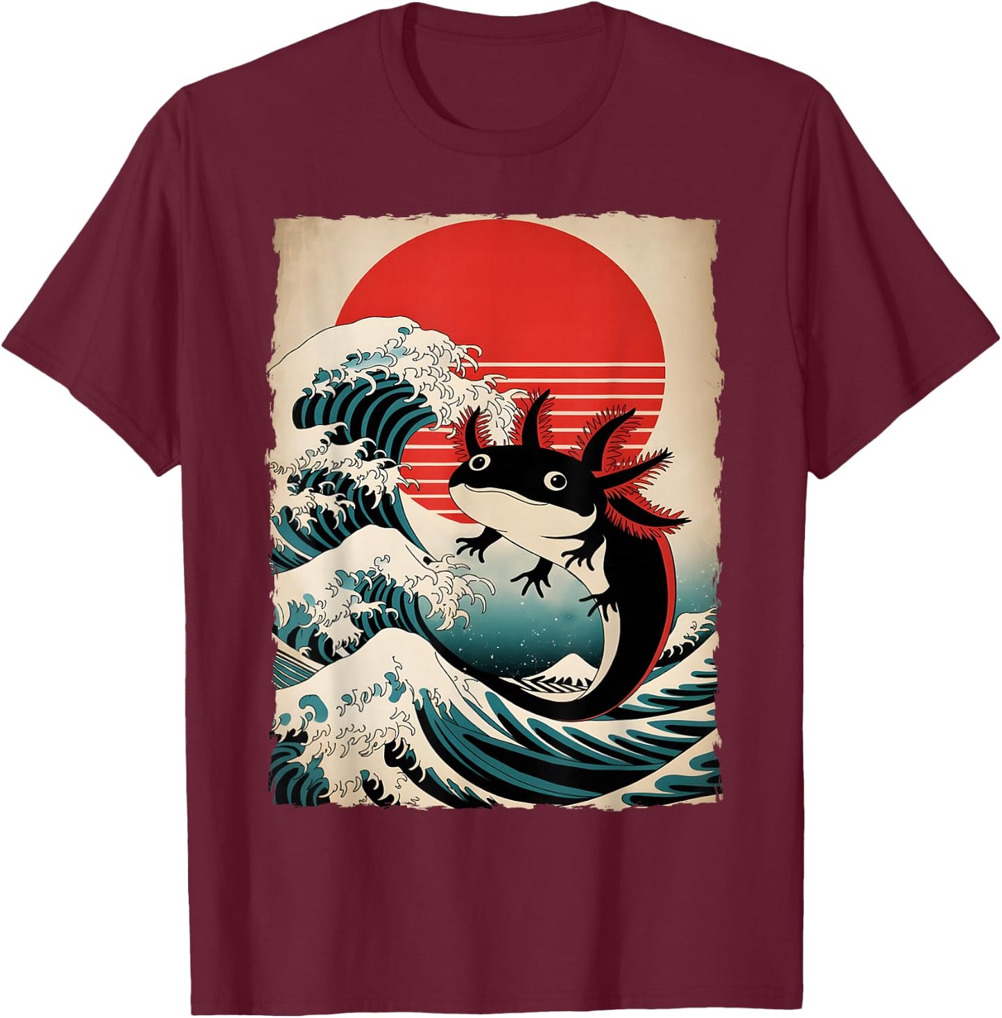 Axolotl Girls Teens Kid Japanese Art Retro Axolotl Graphic T-Shirt - T-Shirt | Maroon