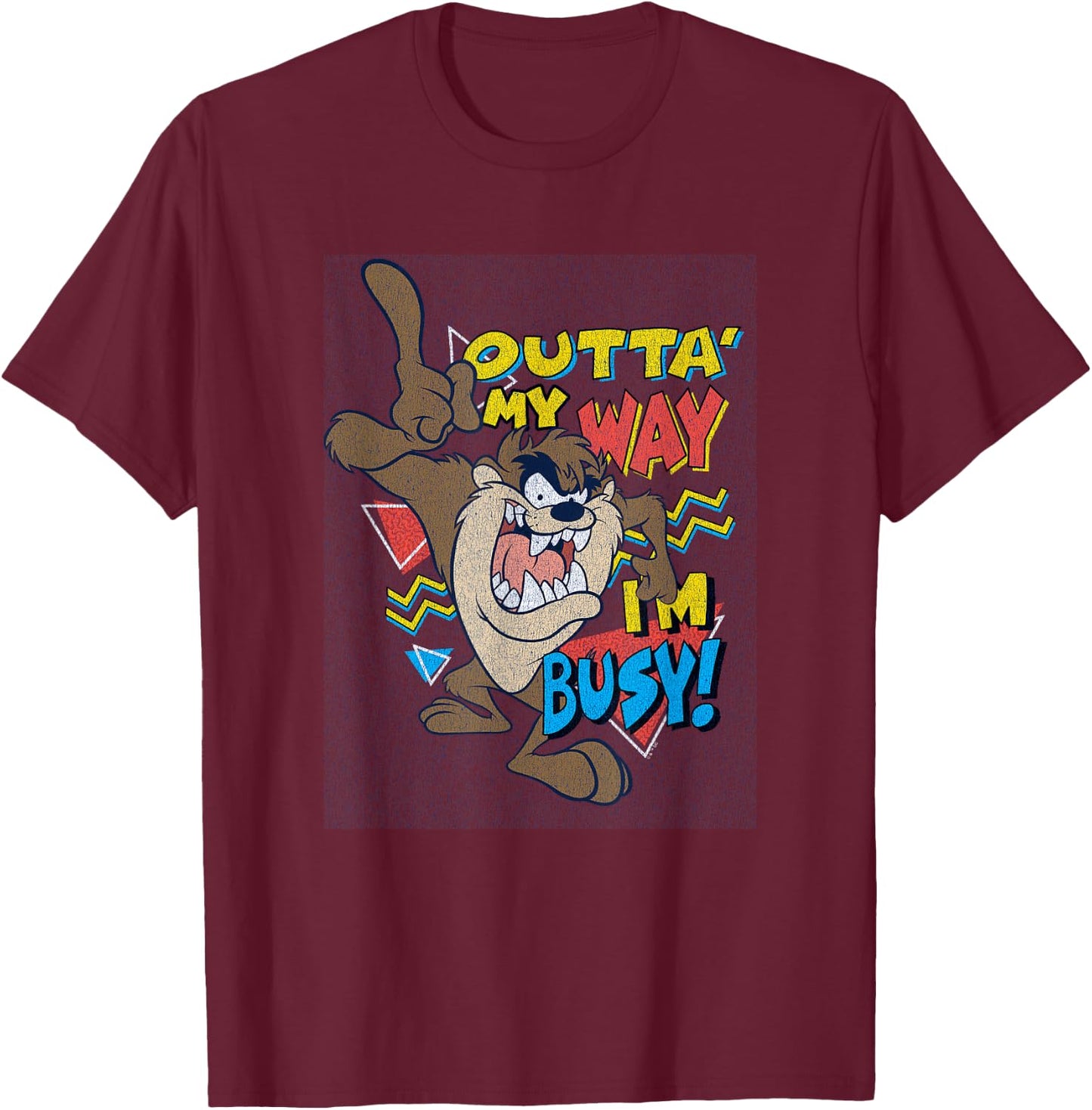Looney Tunes Tasmanian Devil Outta' My Way I'm Busy! Retro T-Shirt - T-Shirt | Maroon