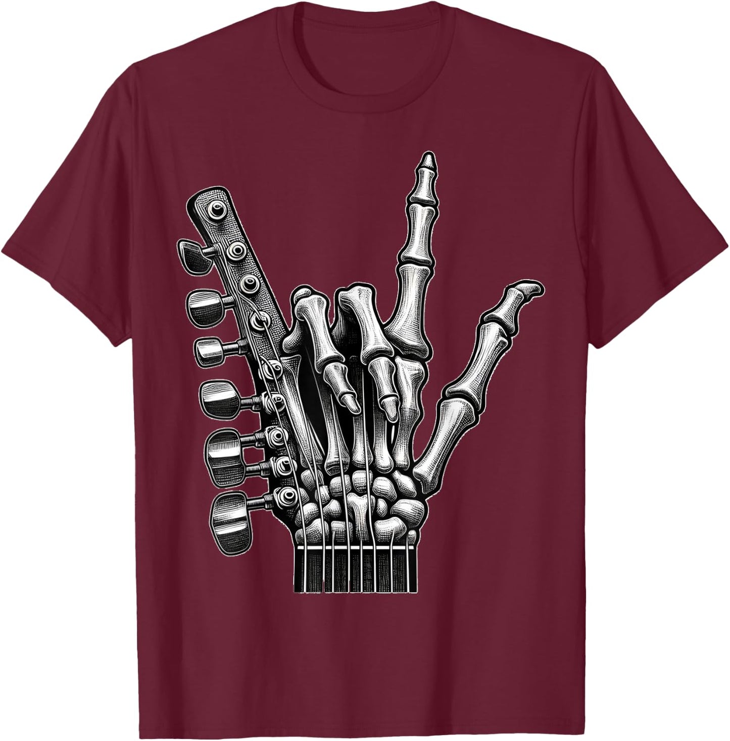 Skeleton Hand Rock On Design for Music Lovers T-Shirt - T-Shirt | Maroon