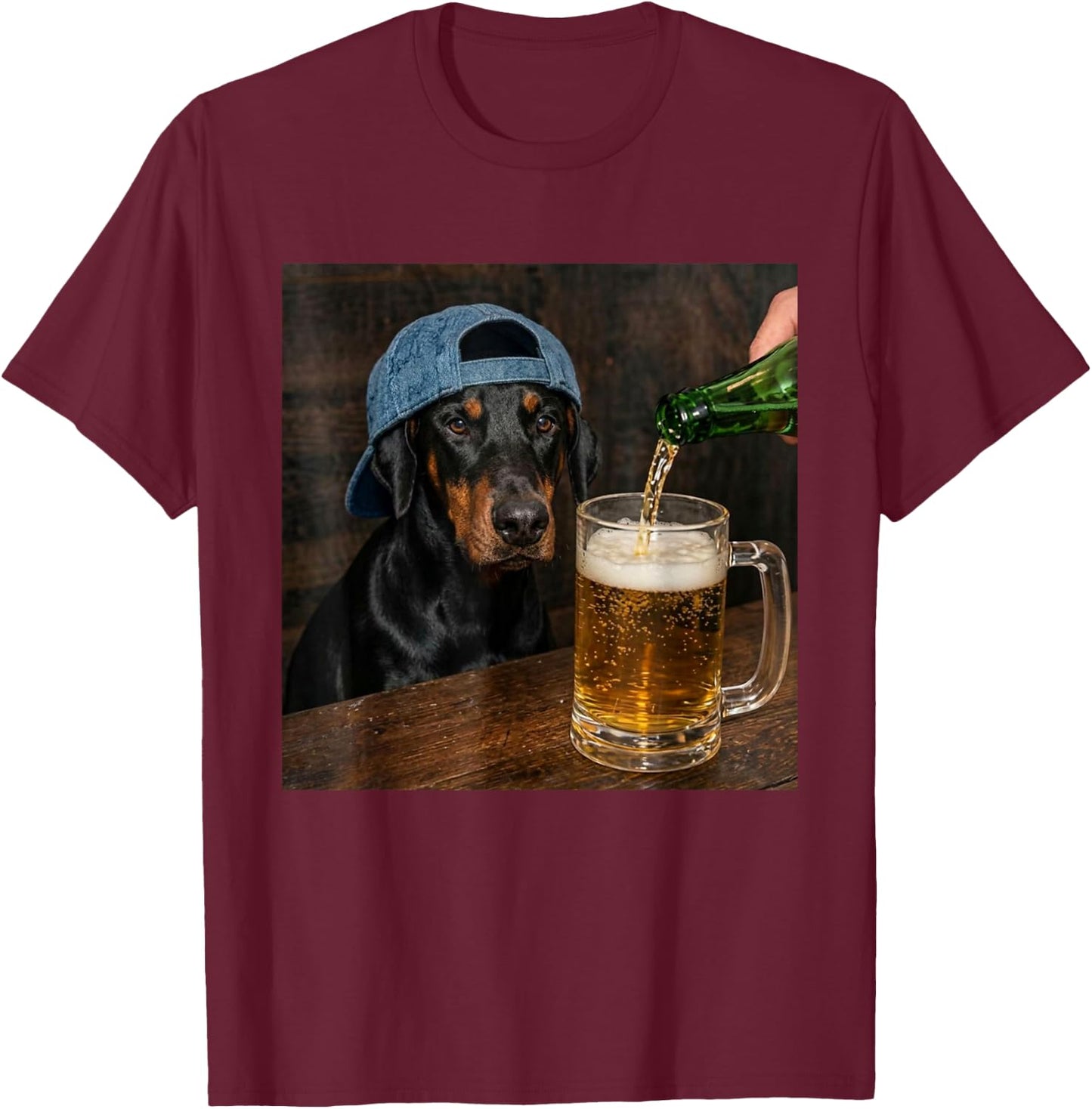 Doberman Drinking Beer Funny Doberman Dog Meme T-Shirt - T-Shirt | Maroon