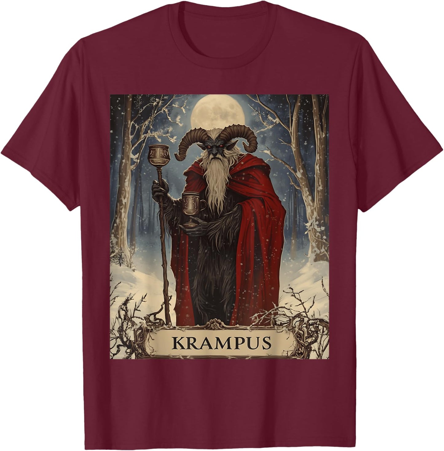 Merry Krampus Pajama Funny Christmas Horror Ugly Sweater T-Shirt - T-Shirt | Maroon
