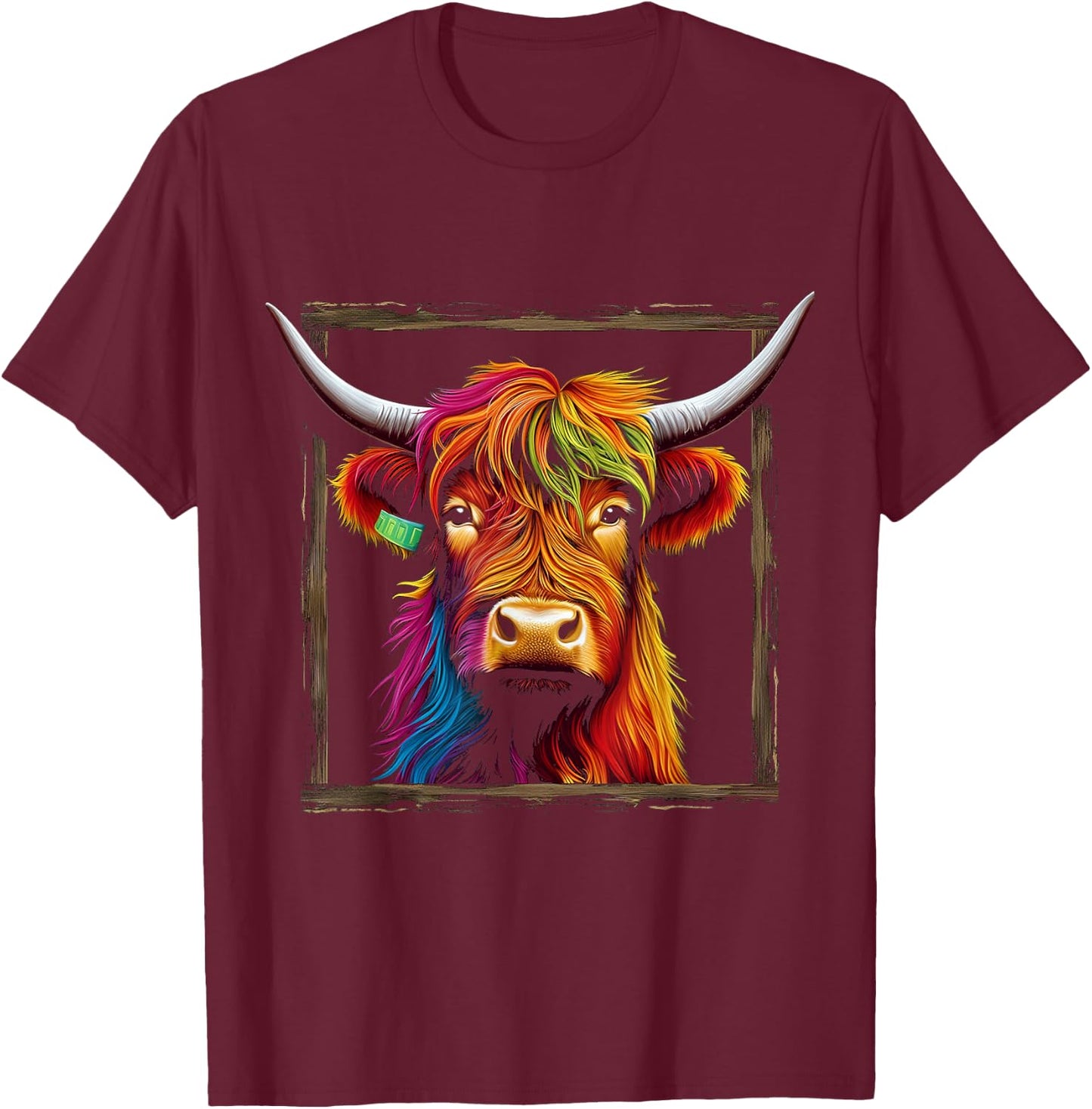 Highland Cow Colorful Art Animal Graphic Highland Cow T-Shirt - T-Shirt | Maroon
