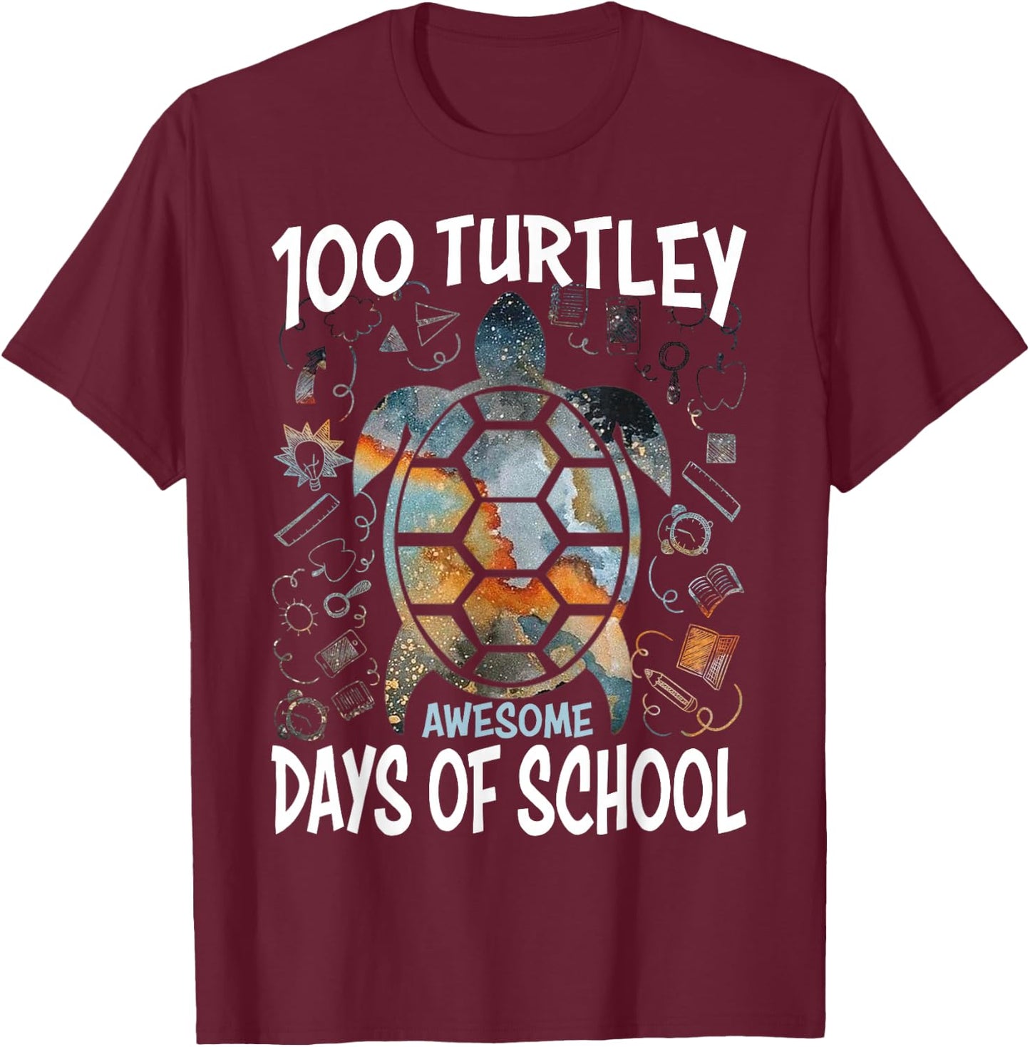 100 Turtley Awesome Days - Cool Turtle 100th Day of School T-Shirt - T-Shirt | Maroon