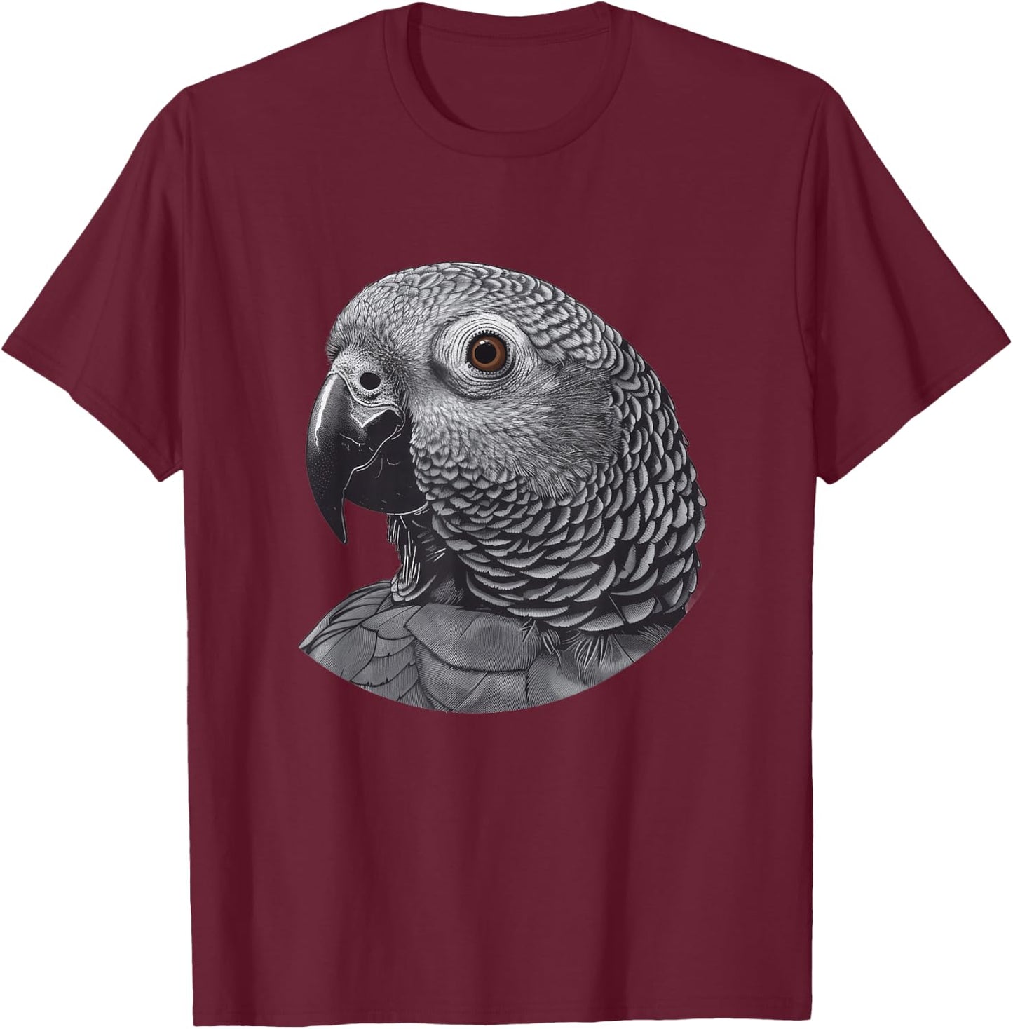 Timneh African Grey Round Image T-Shirt - T-Shirt | Maroon