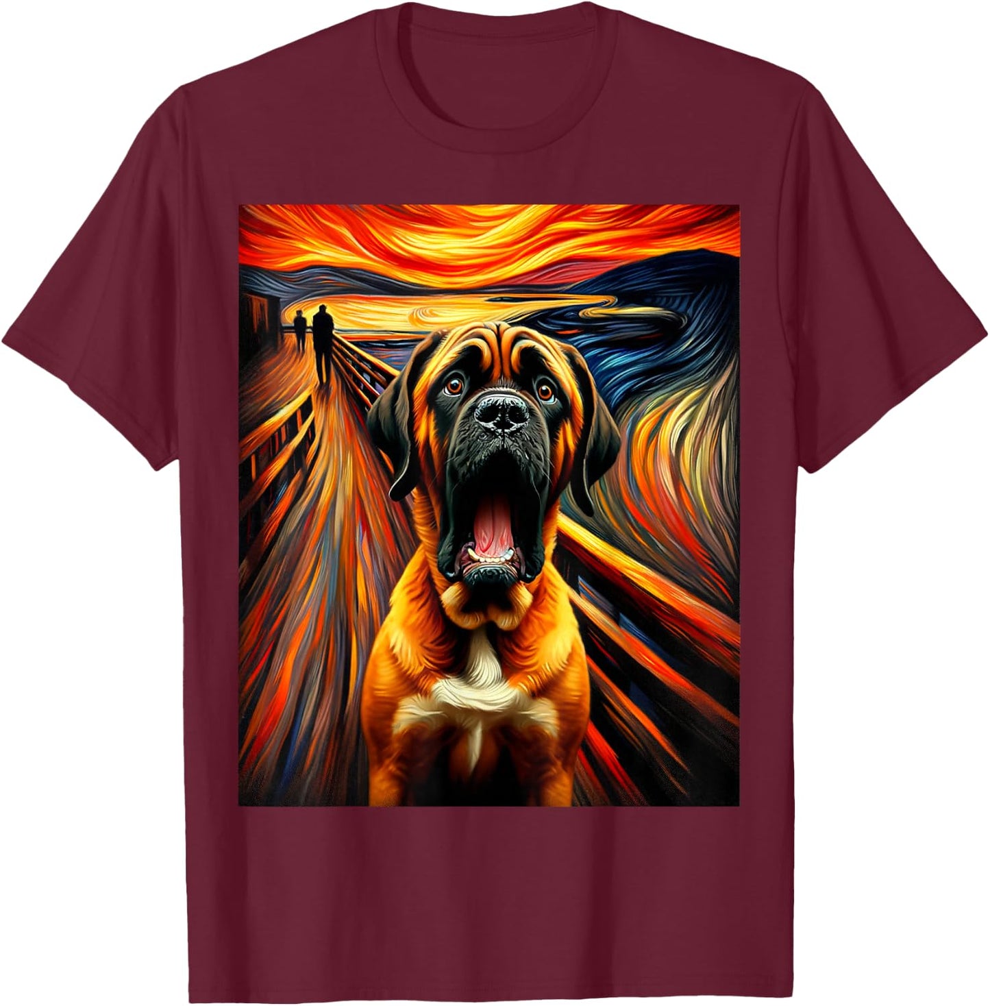 Expressionist Artsy Mastiff Dog | Artistic Mastiff T-Shirt - T-Shirt | Maroon