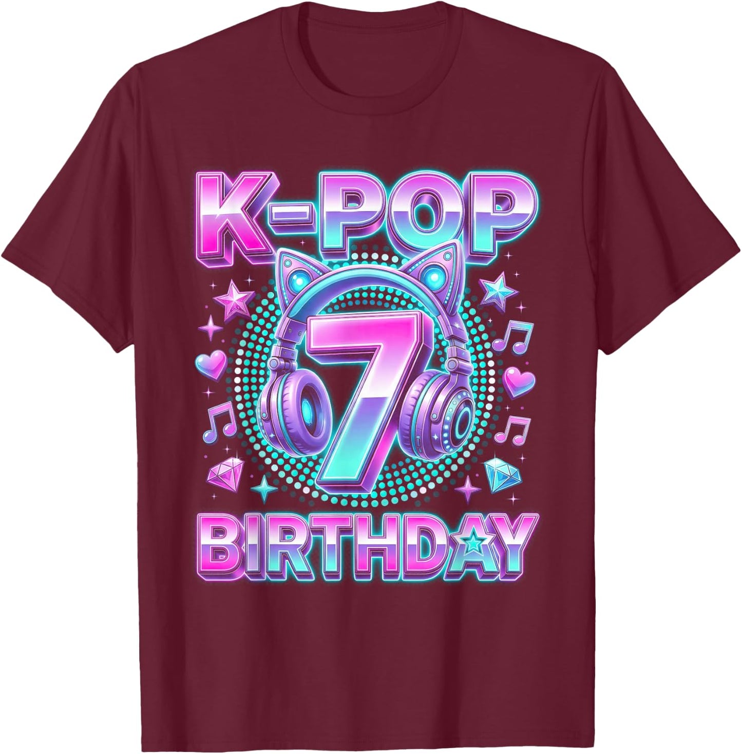 K-Pop 7. Geburtstag Mädchen 7 Jahre alt koreanische Musik T-Shirt - T-Shirt | Maroon
