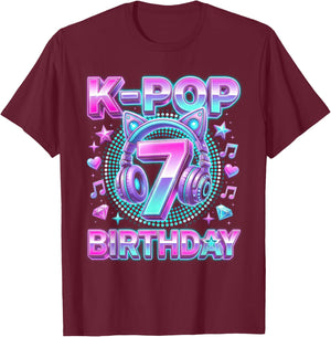 K-Pop 7. Geburtstag Mädchen 7 Jahre alt koreanische Musik T-Shirt - T-Shirt | Maroon