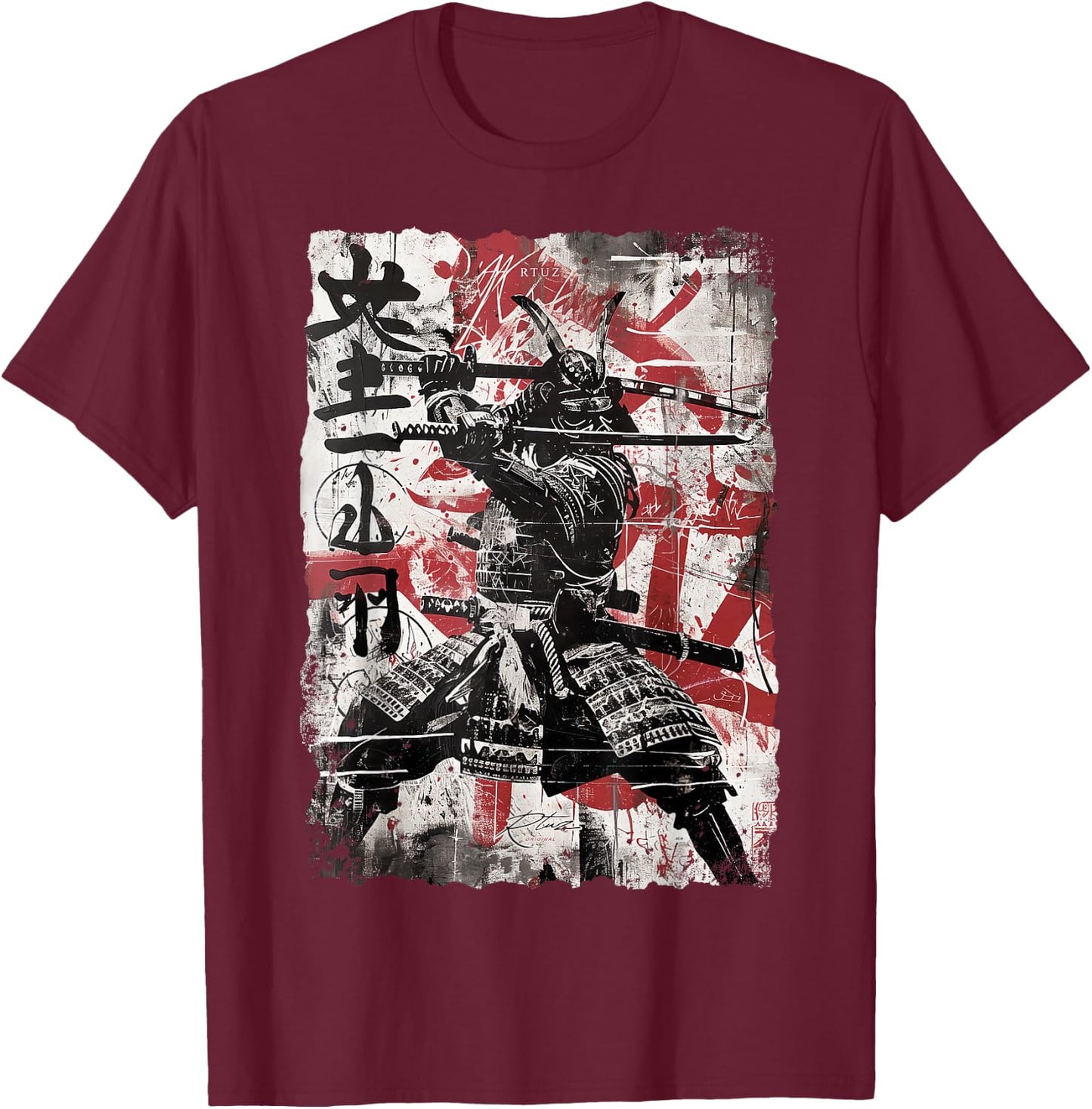Vintage Samurai Mask Asia Japan Graffiti Tokyo Samurai , black T-Shirt - T-Shirt | Maroon