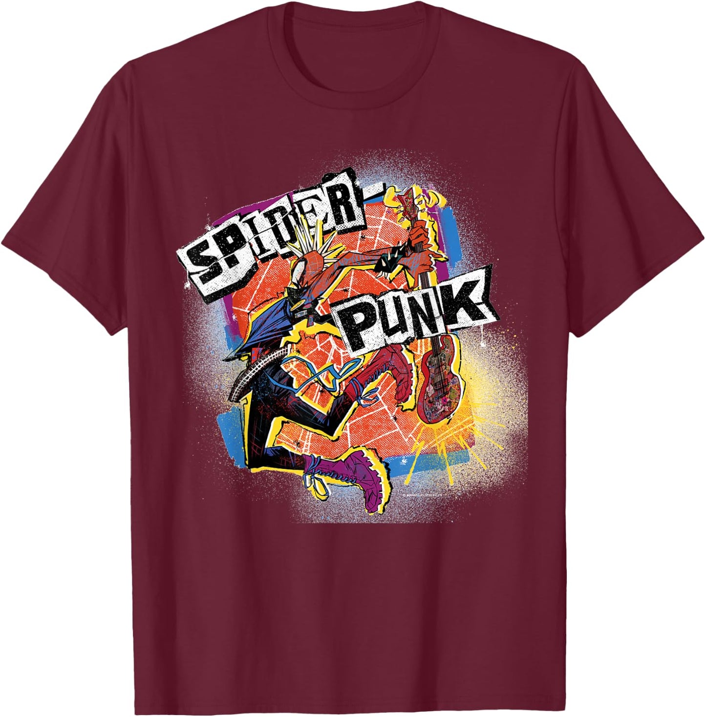 Marvel Spider-Man: Across the Spider-Verse Spider-Punk Smash T-Shirt - T-Shirt | Maroon