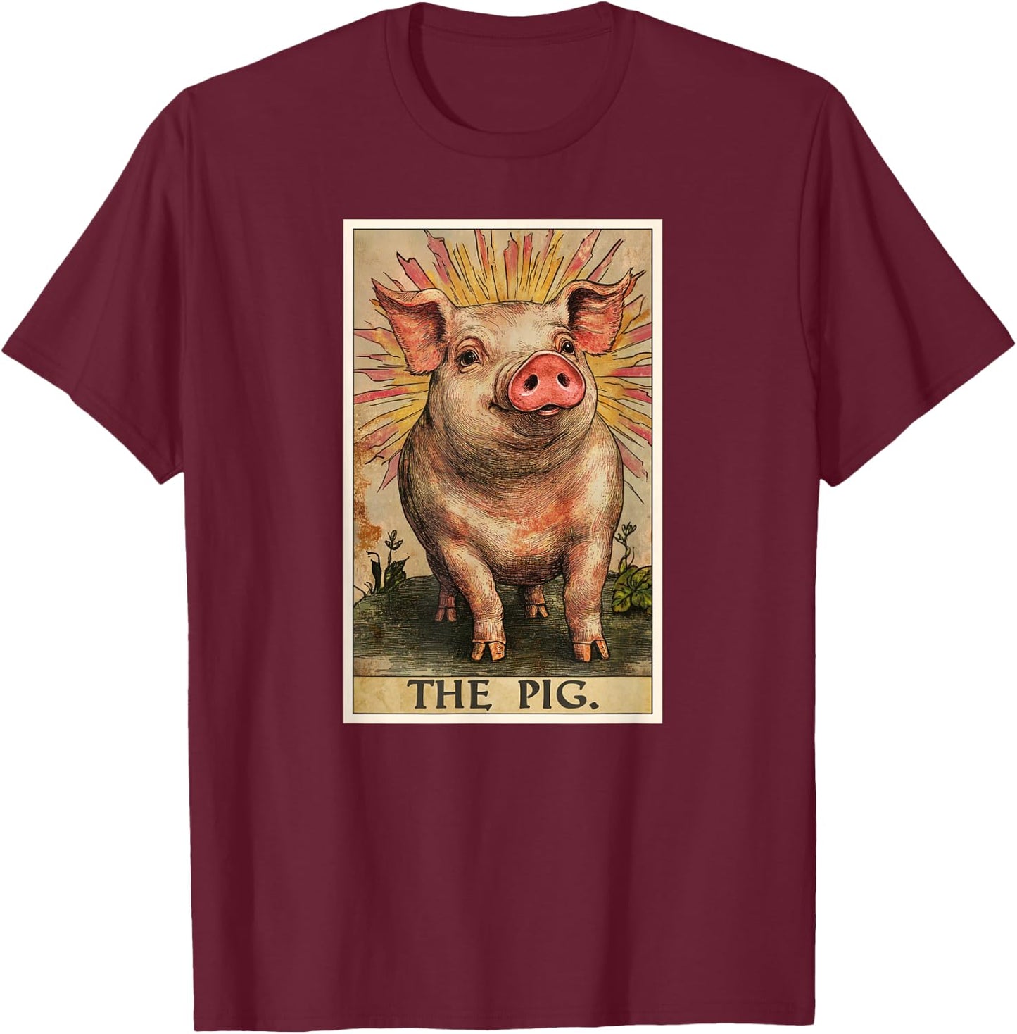 Pig Tarot Card Pigs Pig T-Shirt - T-Shirt | Maroon