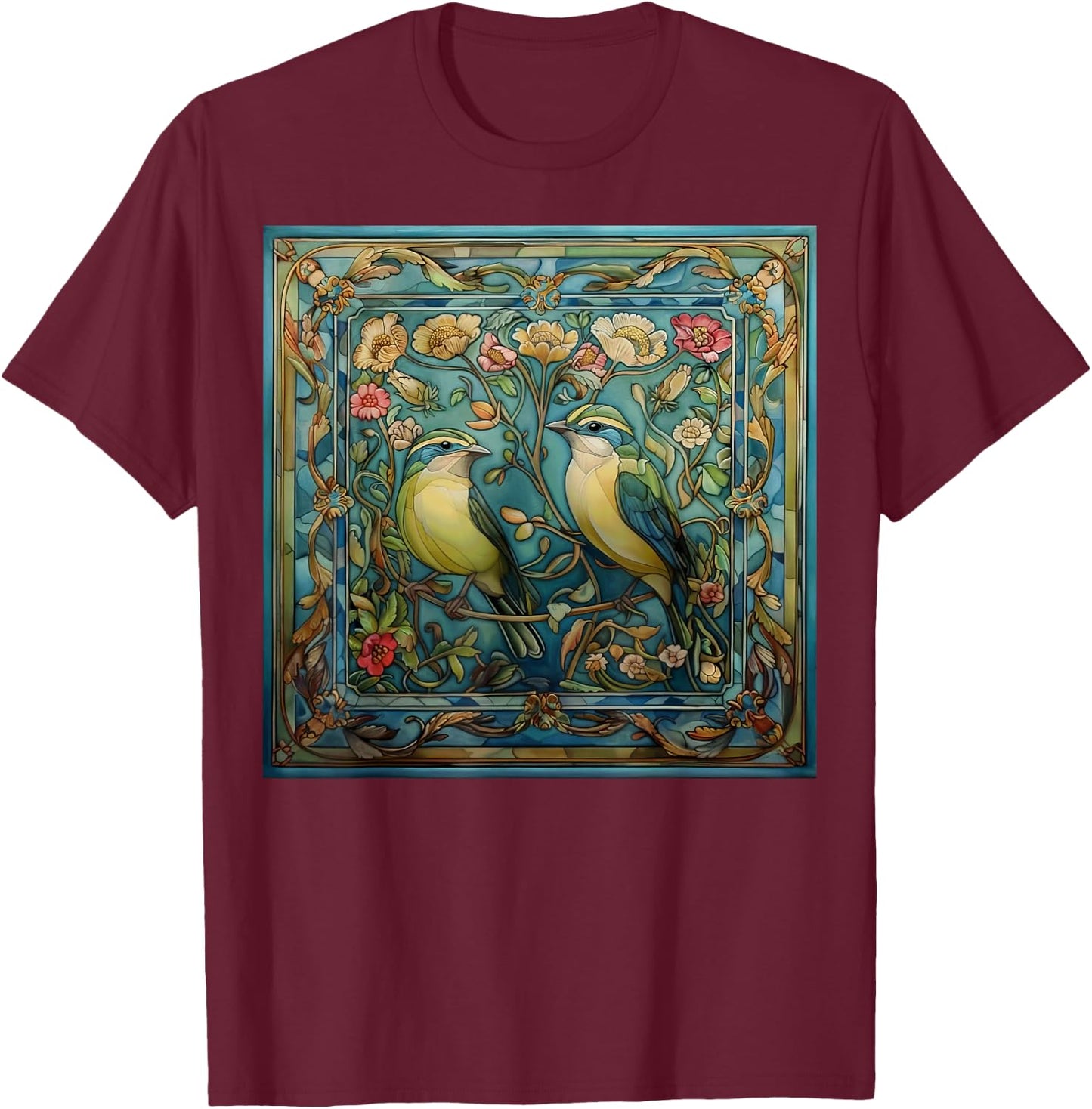 Romantische Vögel im Jugendstil T-Shirt - T-Shirt | Maroon