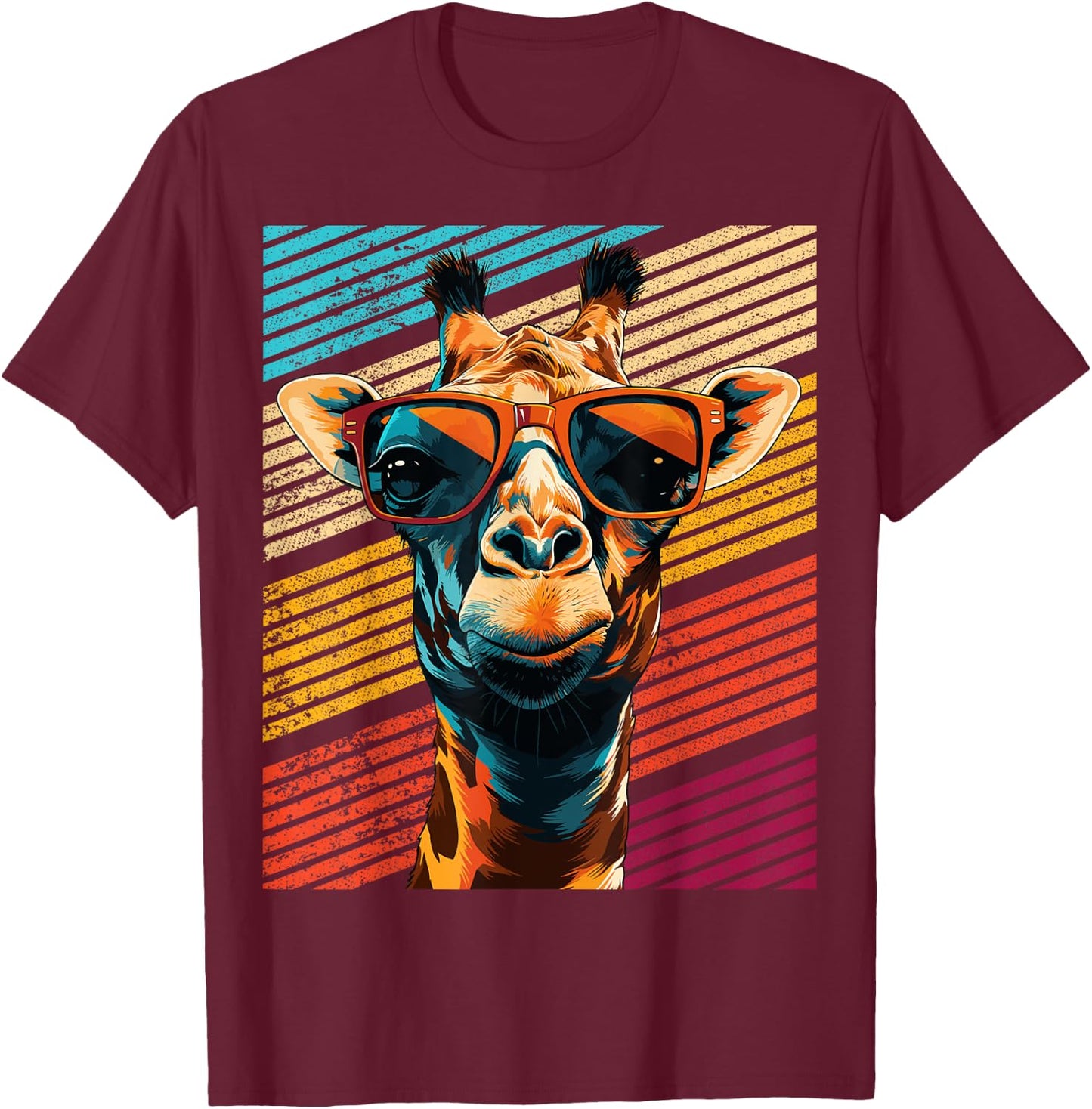 Retro Giraffe Sonnenbrille T-Shirt - T-Shirt | Maroon