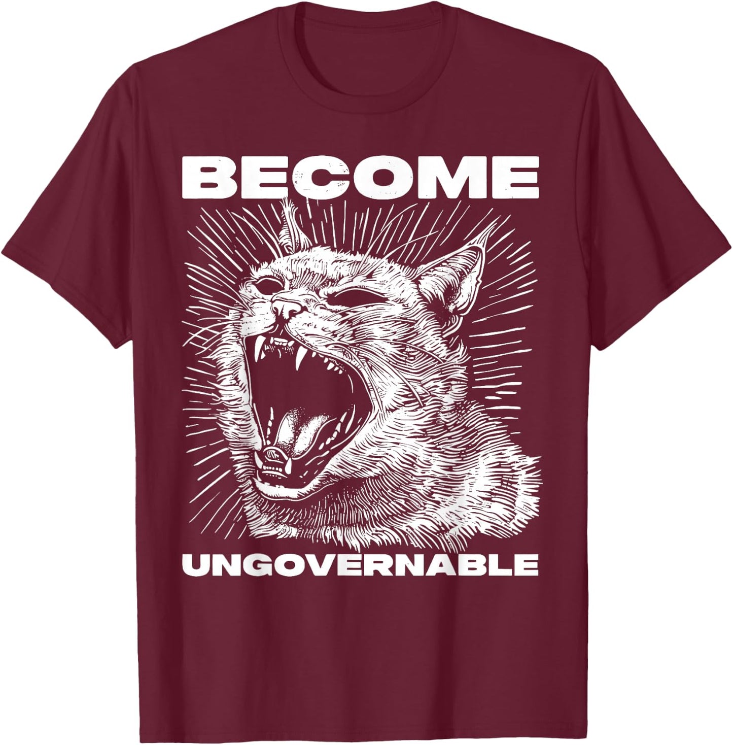 Vintage Angry Cat Become Unregable Funny Cat Meme T-Shirt - T-Shirt | Maroon