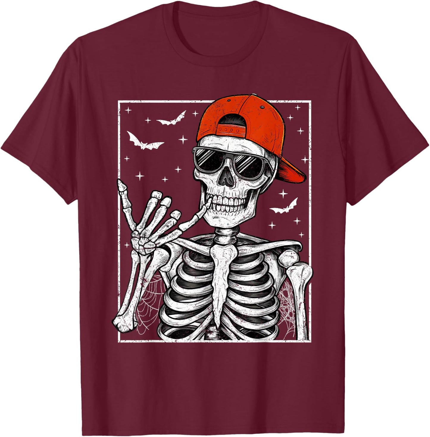 Skeleton Rock Hand Halloween Costume Cool Rock Music Rocker T-Shirt - T-Shirt | Maroon