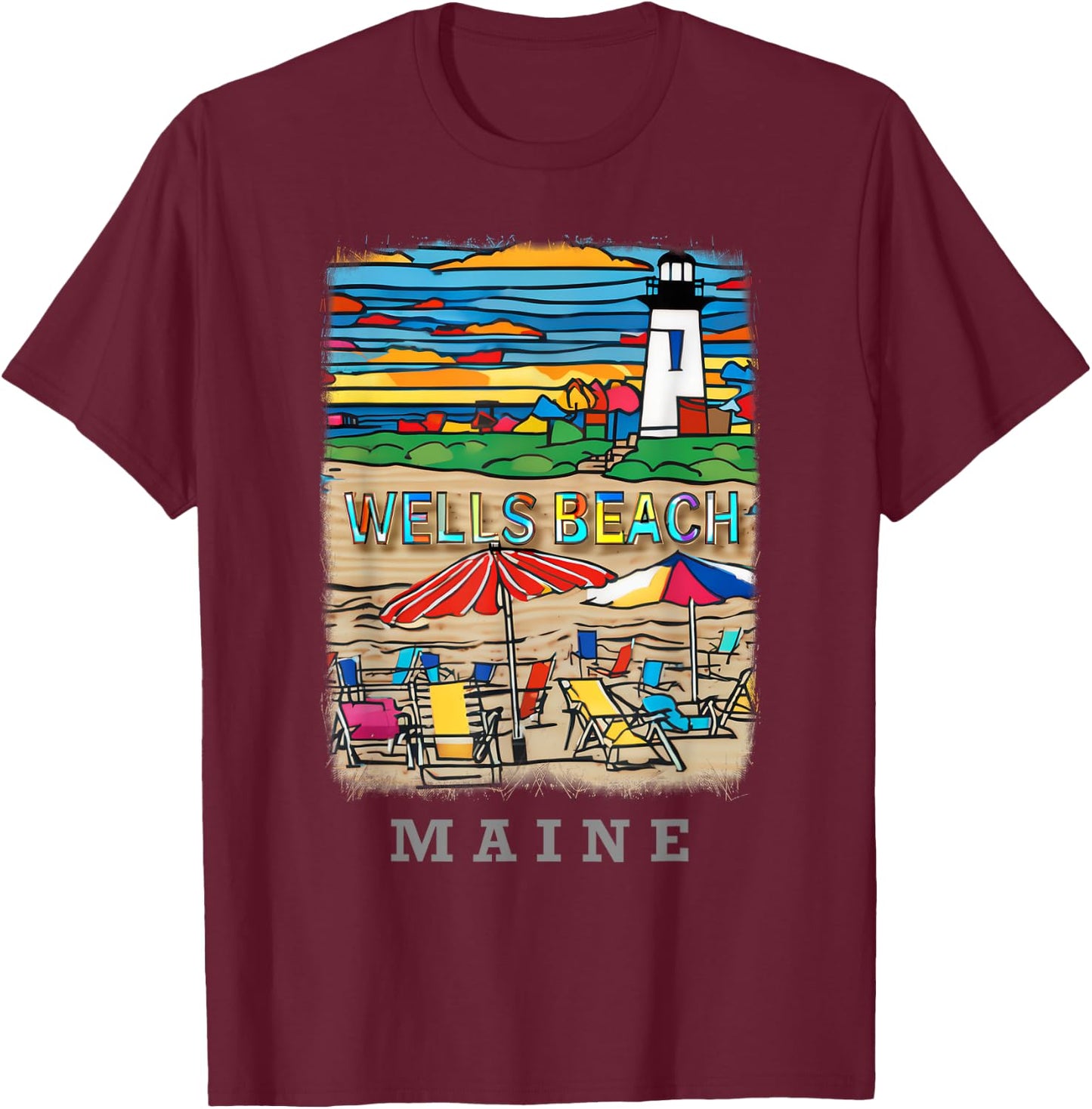 Wells Beach Maine ME Coastal Charm SD494 Men Women Girls Kids T-Shirt - T-Shirt | Maroon