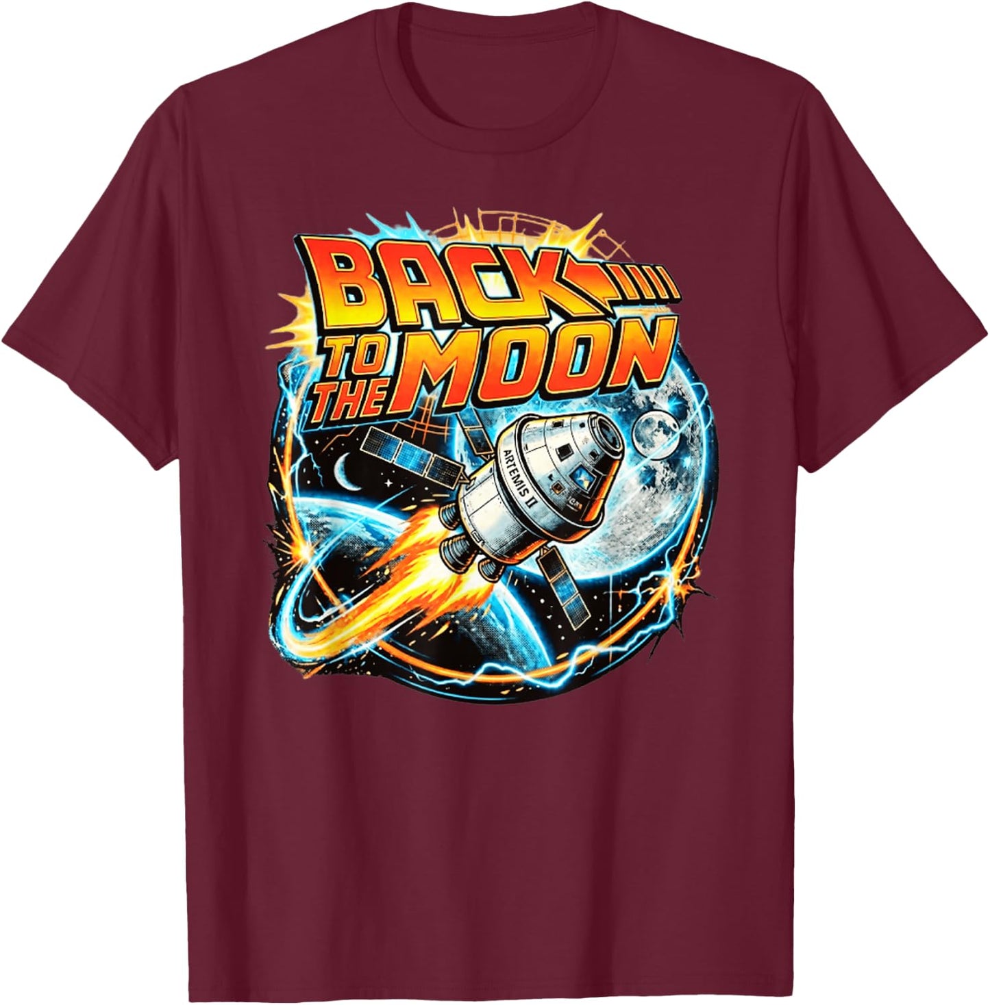Retro Back to The Moon Funny Artemis T-Shirt - T-Shirt | Maroon