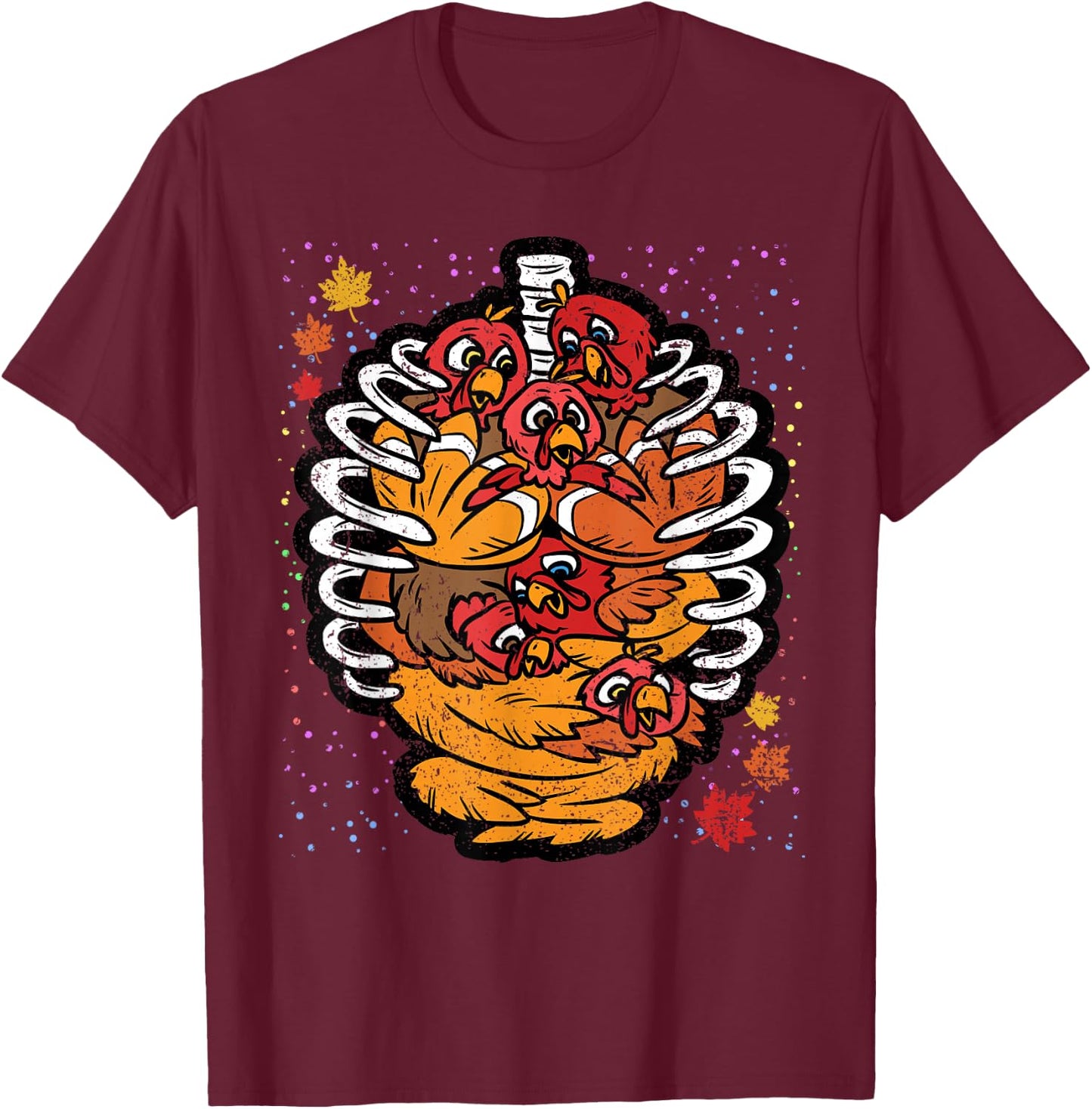 Turkey Rib Cage Thanksgiving Day Funny Skeleton Fall Autumn T-Shirt - T-Shirt | Maroon