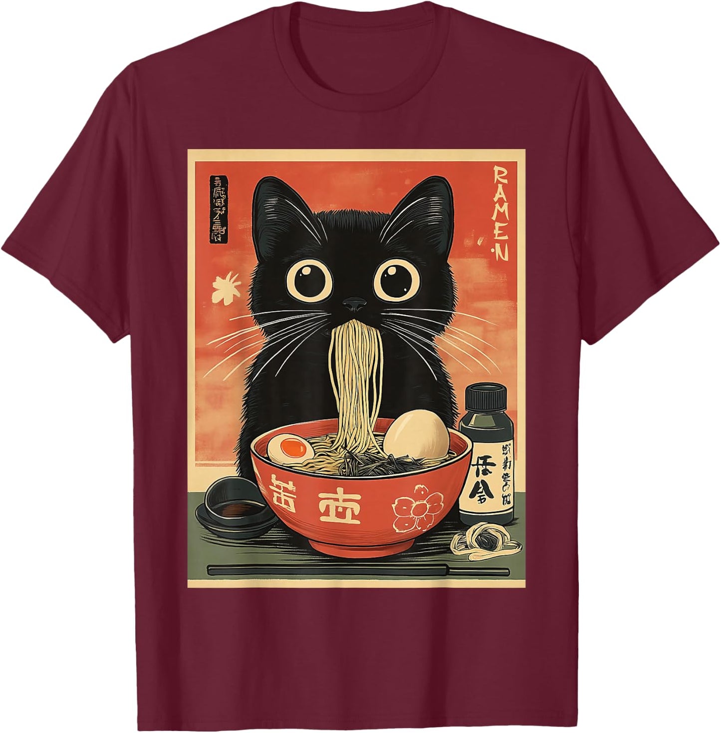 Kawaii Noodle Soup Anime Japanese Ramen Cat Girl T-Shirt - T-Shirt | Maroon
