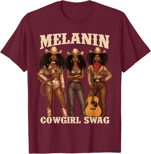 Melanin Cowgirl Swag Black History Month Girls Women African T-Shirt - T-Shirt | Maroon