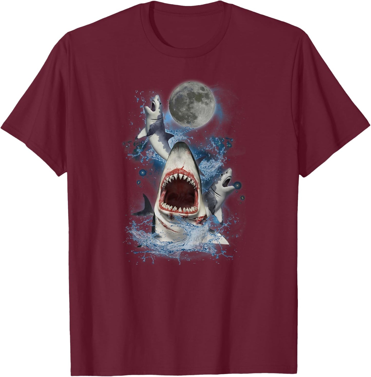Howling at the Moon Shirt - Funny Great White Shark T-Shirt - T-Shirt | Maroon