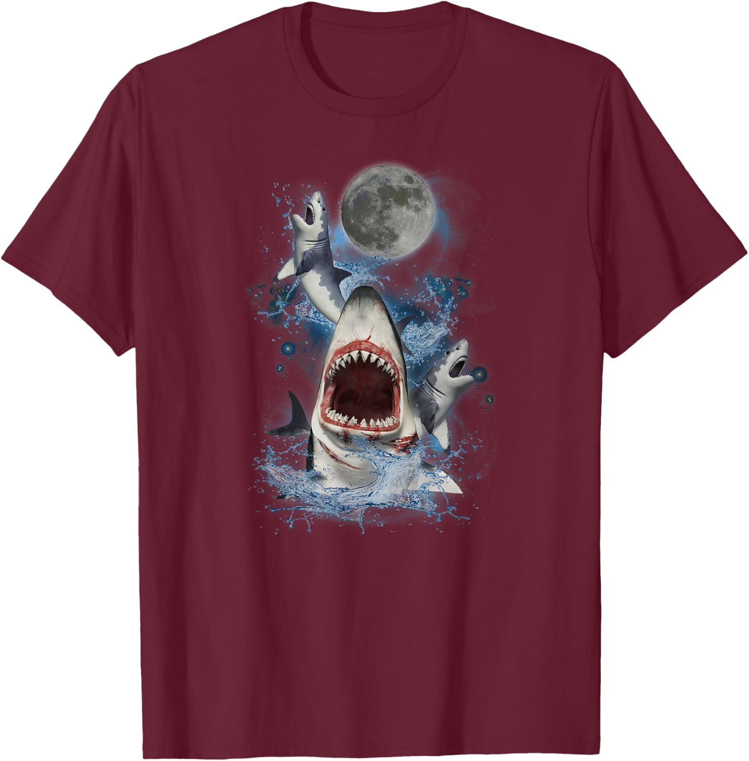 Howling at the Moon Shirt - Funny Great White Shark T-Shirt - T-Shirt | Maroon