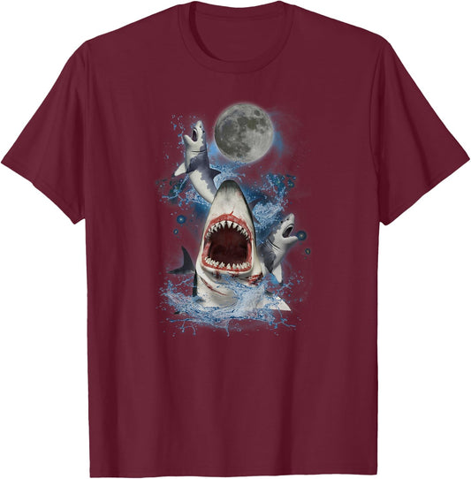 Howling at the Moon Shirt - Funny Great White Shark T-Shirt - T-Shirt | Maroon