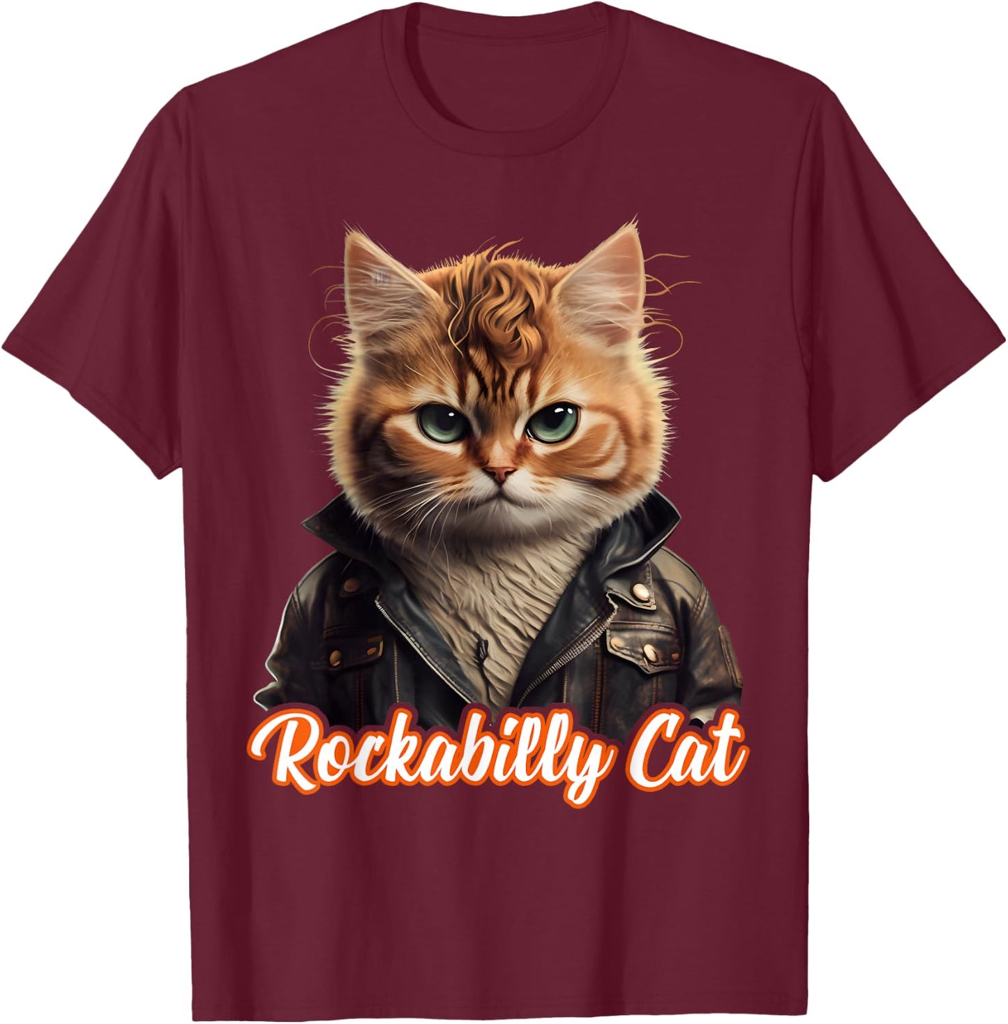 Rockabilly Cat Rock n Roll Music Retro Cat 50s 60s , black T-Shirt - T-Shirt | Maroon
