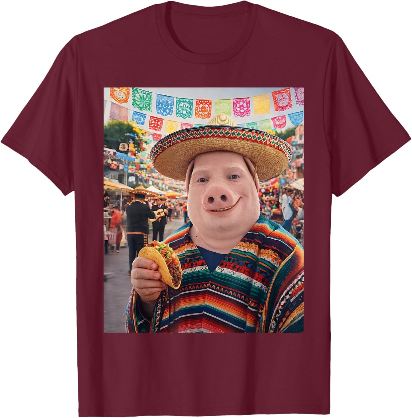John Pork Funny Pig Man Mexican Fiesta Cinco de Mayo Taco T-Shirt - T-Shirt | Maroon