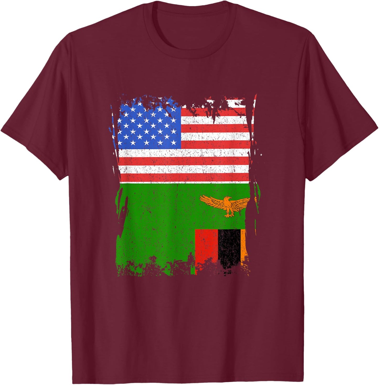 Zambia Flag USA America Vintage Zambian Roots Zambian Pride T-Shirt - T-Shirt | Maroon