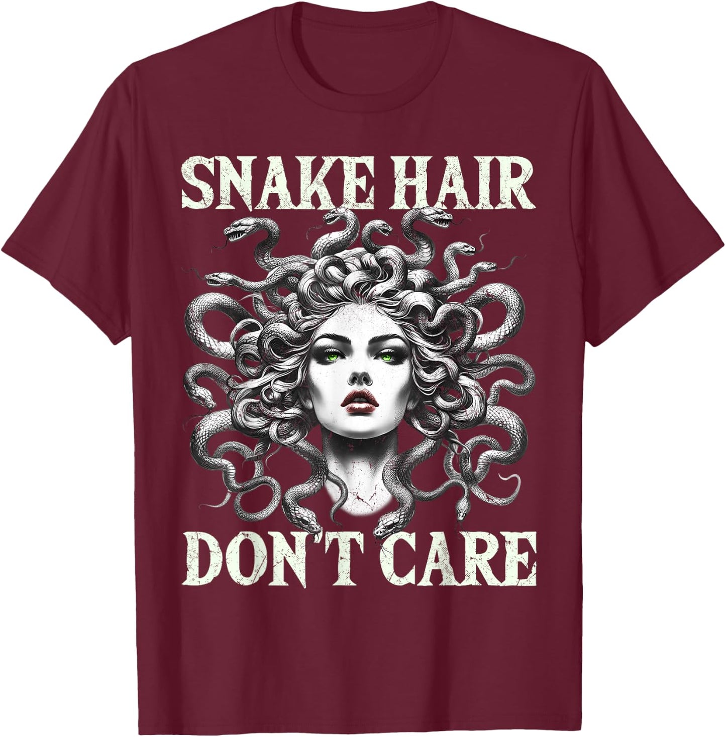 Medusa Graphic Greek Mythology Design Snake Hair T-Shirt - T-Shirt | Maroon