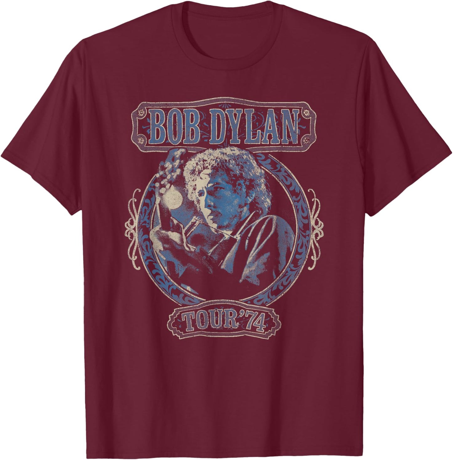 Bob Dylan Tour 74 Official , Black, S T-Shirt - T-Shirt | Maroon