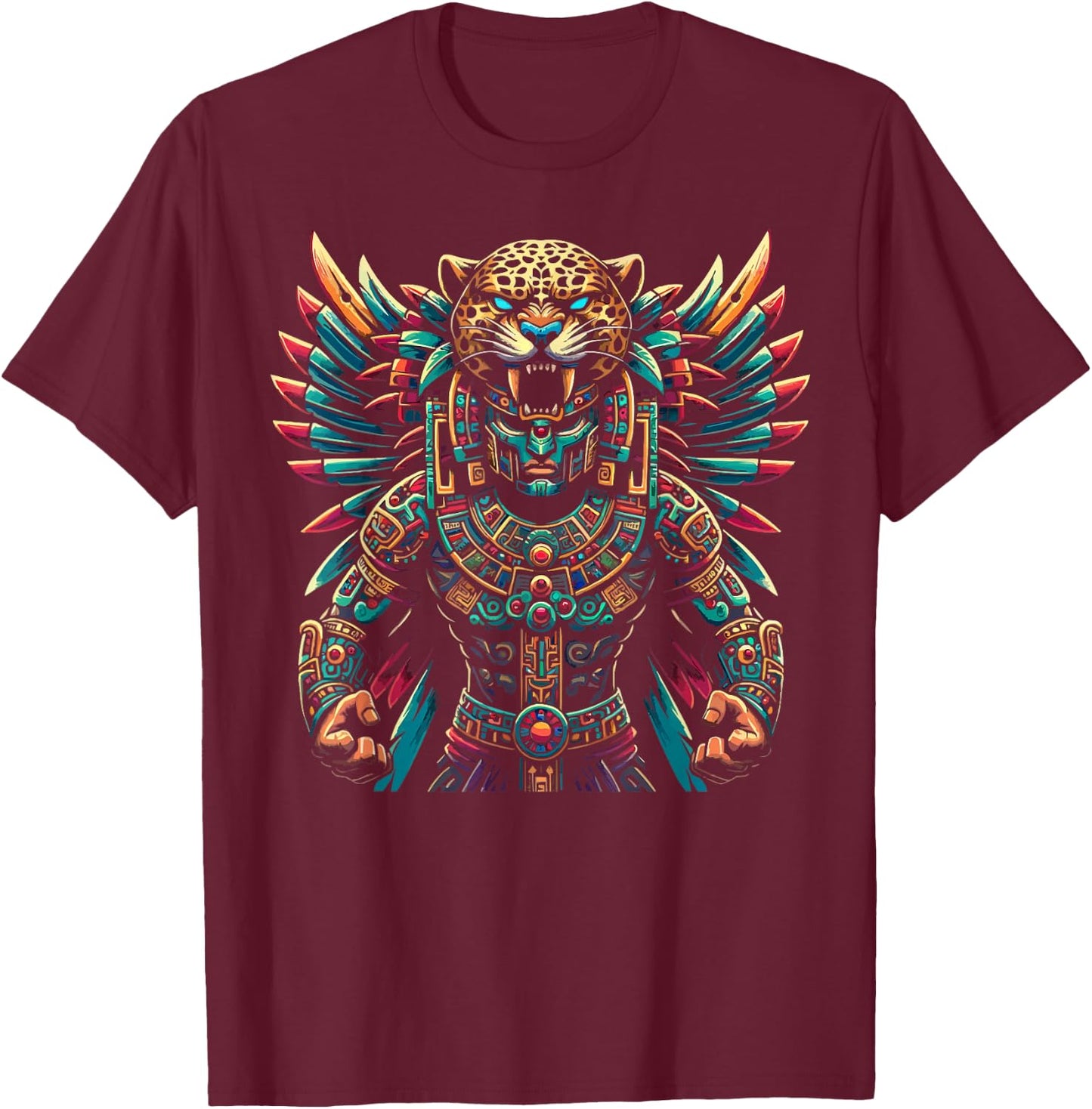 Aztec Jaguar Warrior Aztec Culture Mayan Indigenous T-Shirt - T-Shirt | Maroon