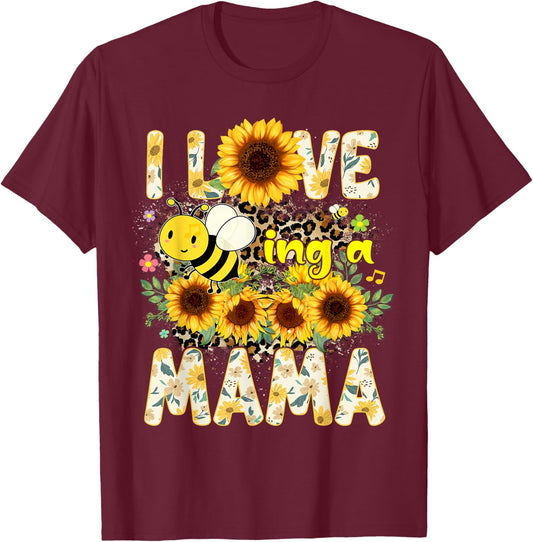 I Love Being A Mama Sunflower Leopard Bee Mom Mothers Day T-Shirt - T-Shirt | Maroon