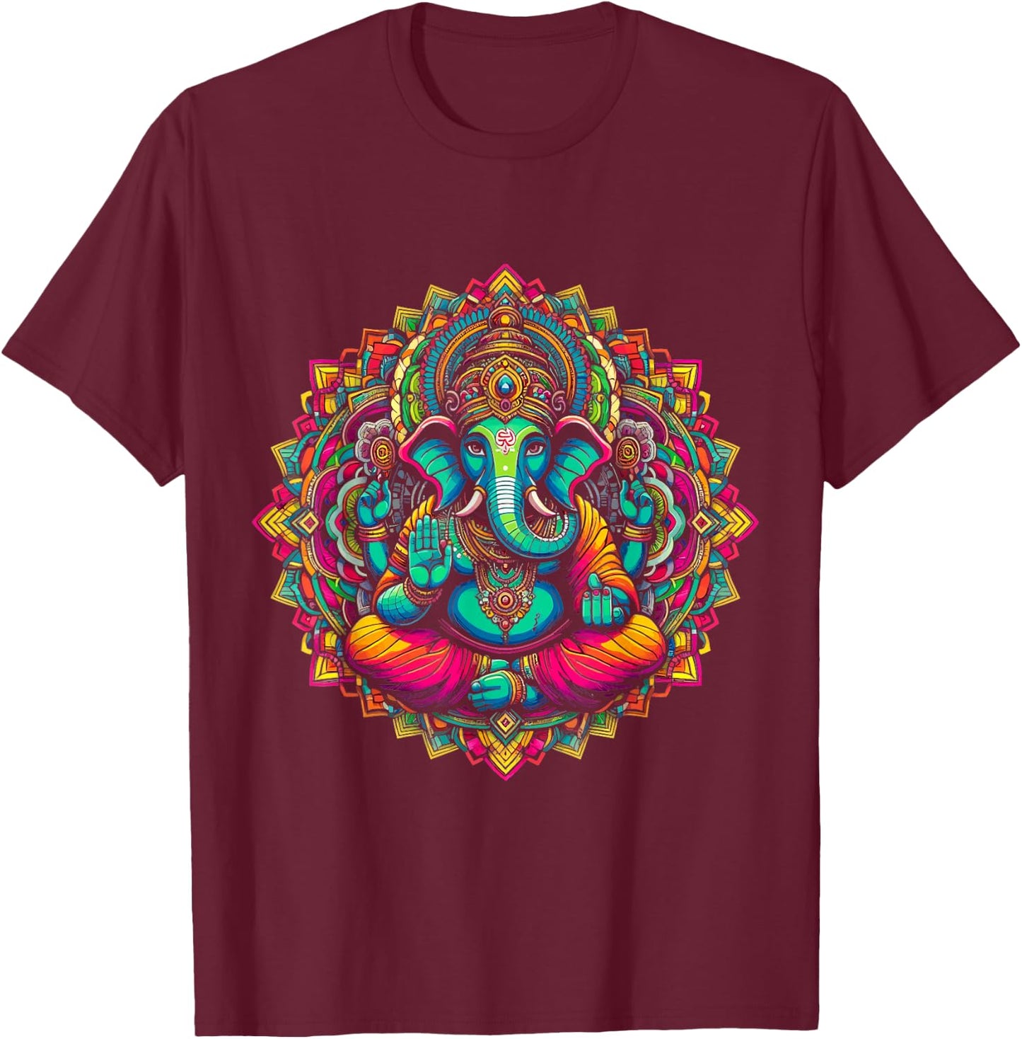 Ganesh Symbol Yoga Hindu Elephant God Ganesh Puja , Black, S T-Shirt - T-Shirt | Maroon