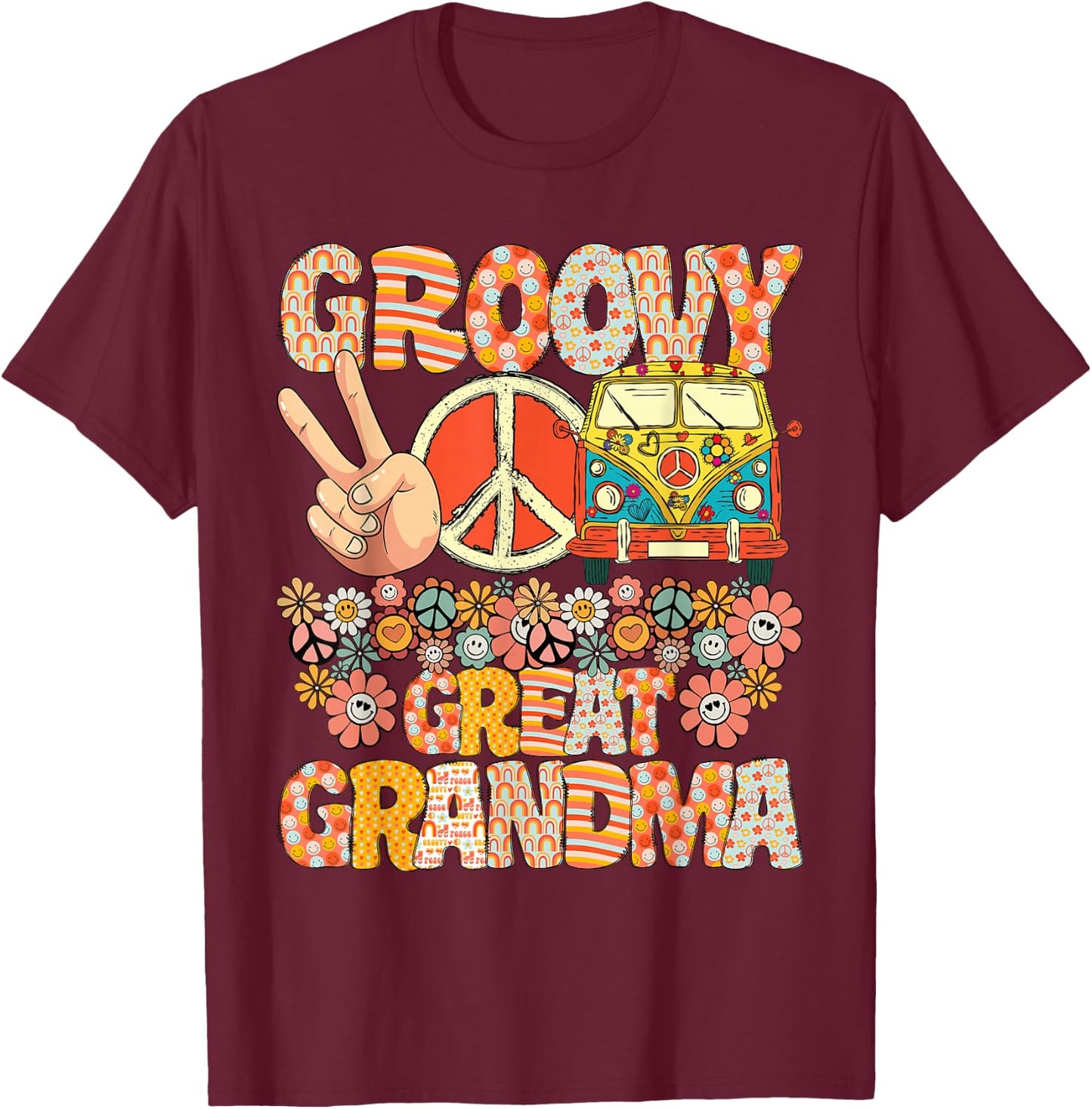 Groovy Great Grandma Retro Matching Family Baby Shower T-Shirt - T-Shirt | Maroon