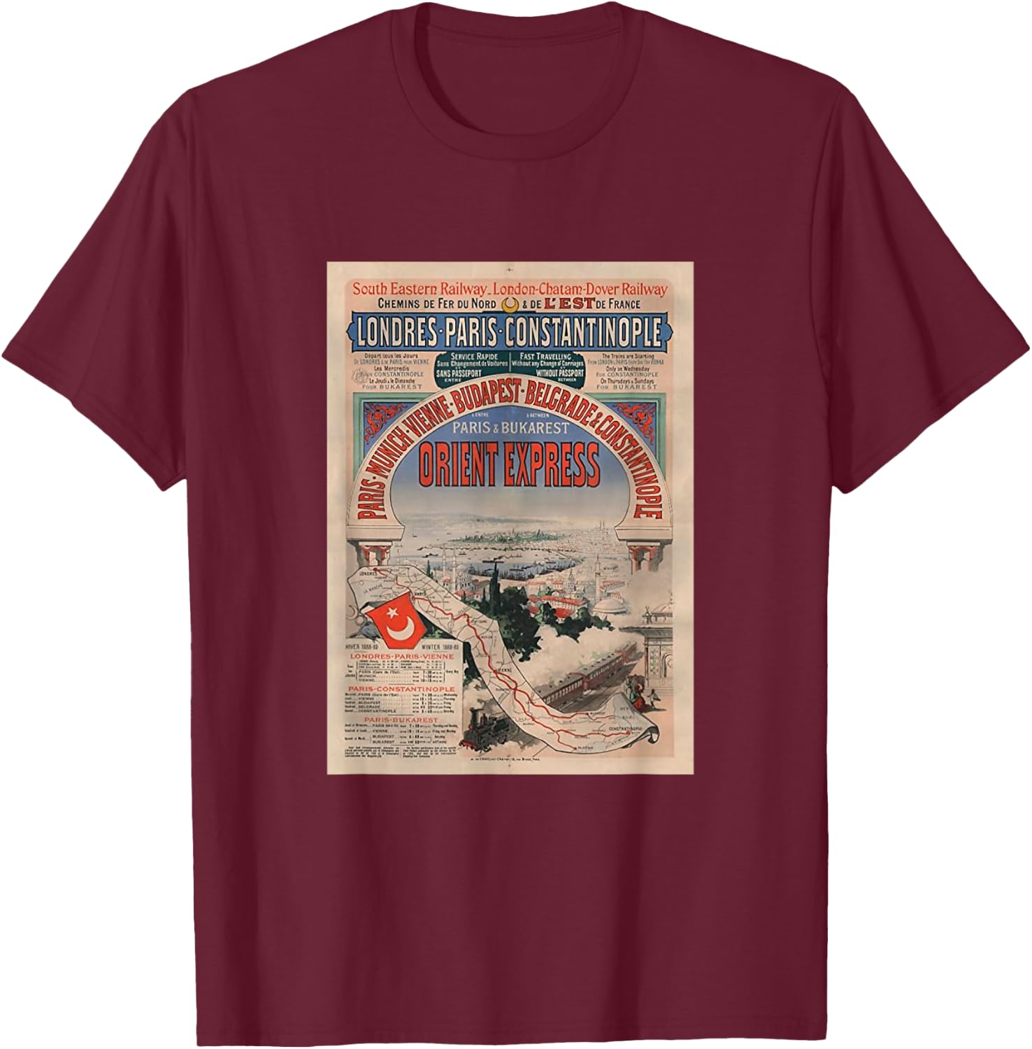 Orient Express Train Manifesto Poirot T-Shirt - T-Shirt | Maroon