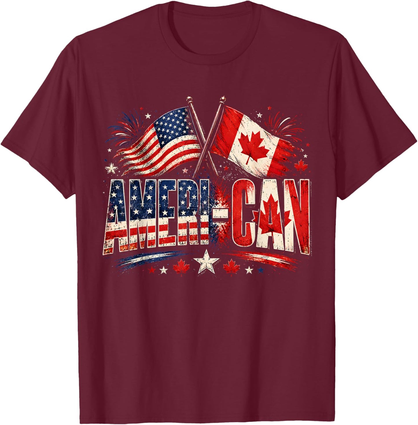 Retro Ameri-Can Canada USA Flag Patriotic Canadian American T-Shirt - T-Shirt | Maroon