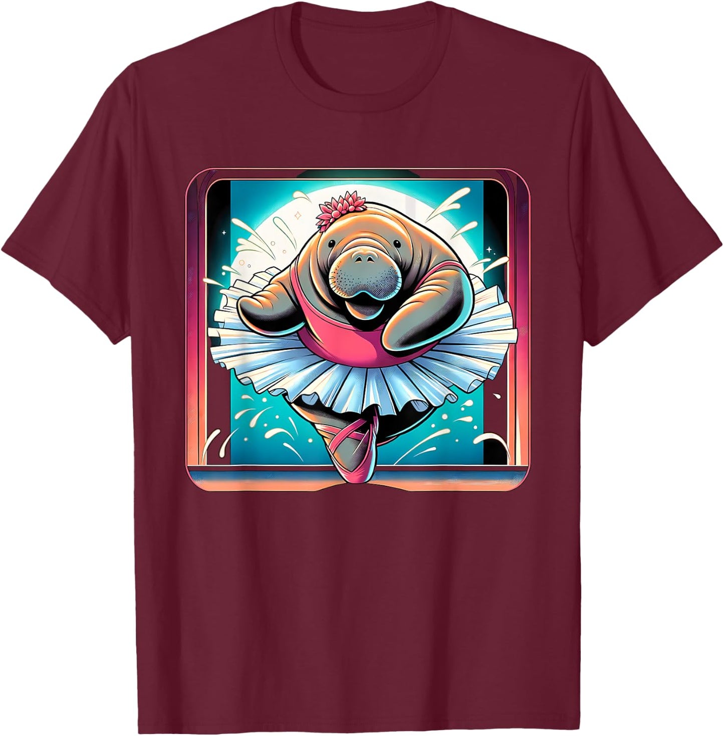 Ballerina Manatee Dancing T-Shirt - T-Shirt | Maroon