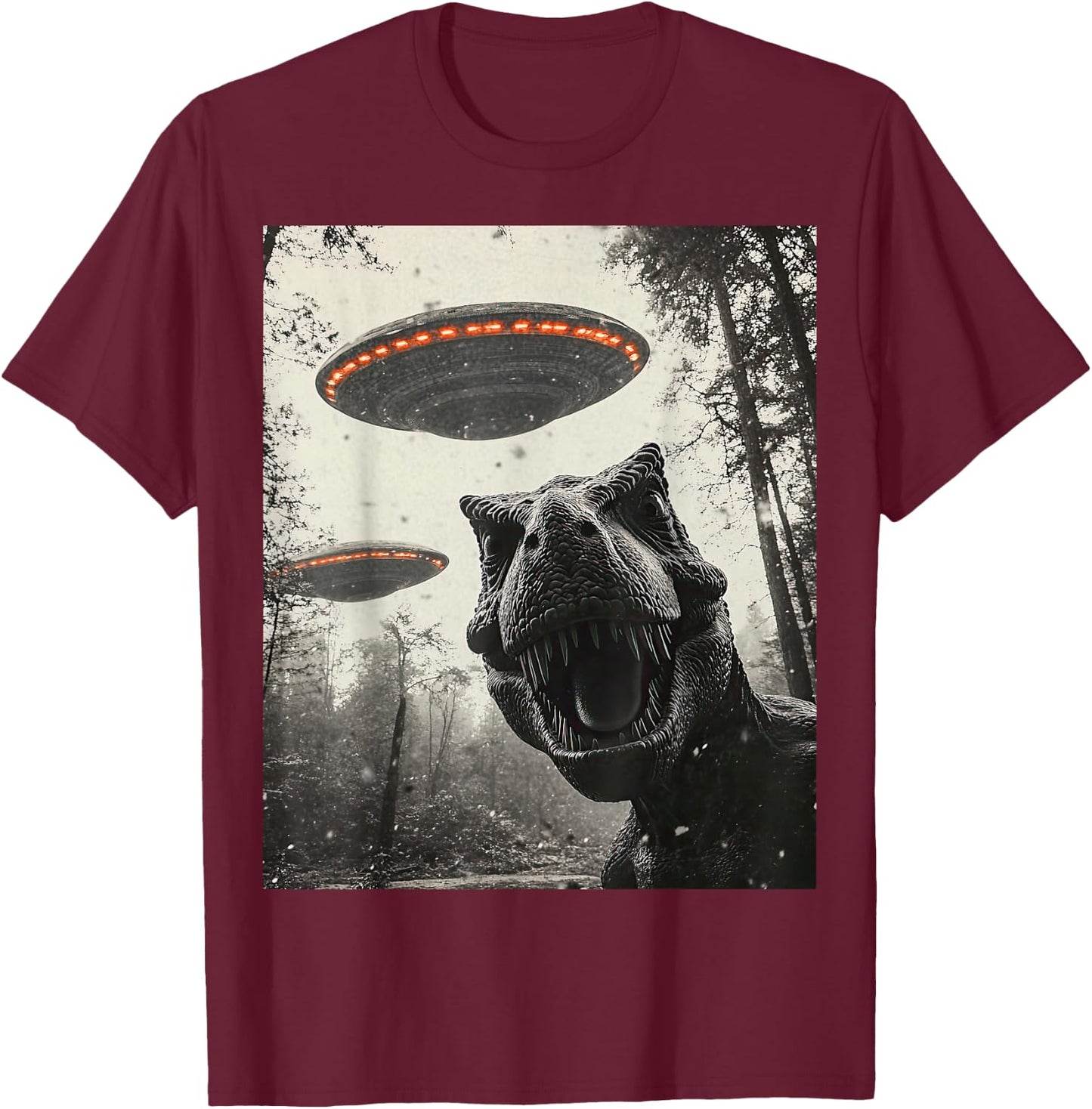 T Rex Dinosaur Selfie Alien UFO Men Women Boys Girls Kids T-Shirt - T-Shirt | Maroon